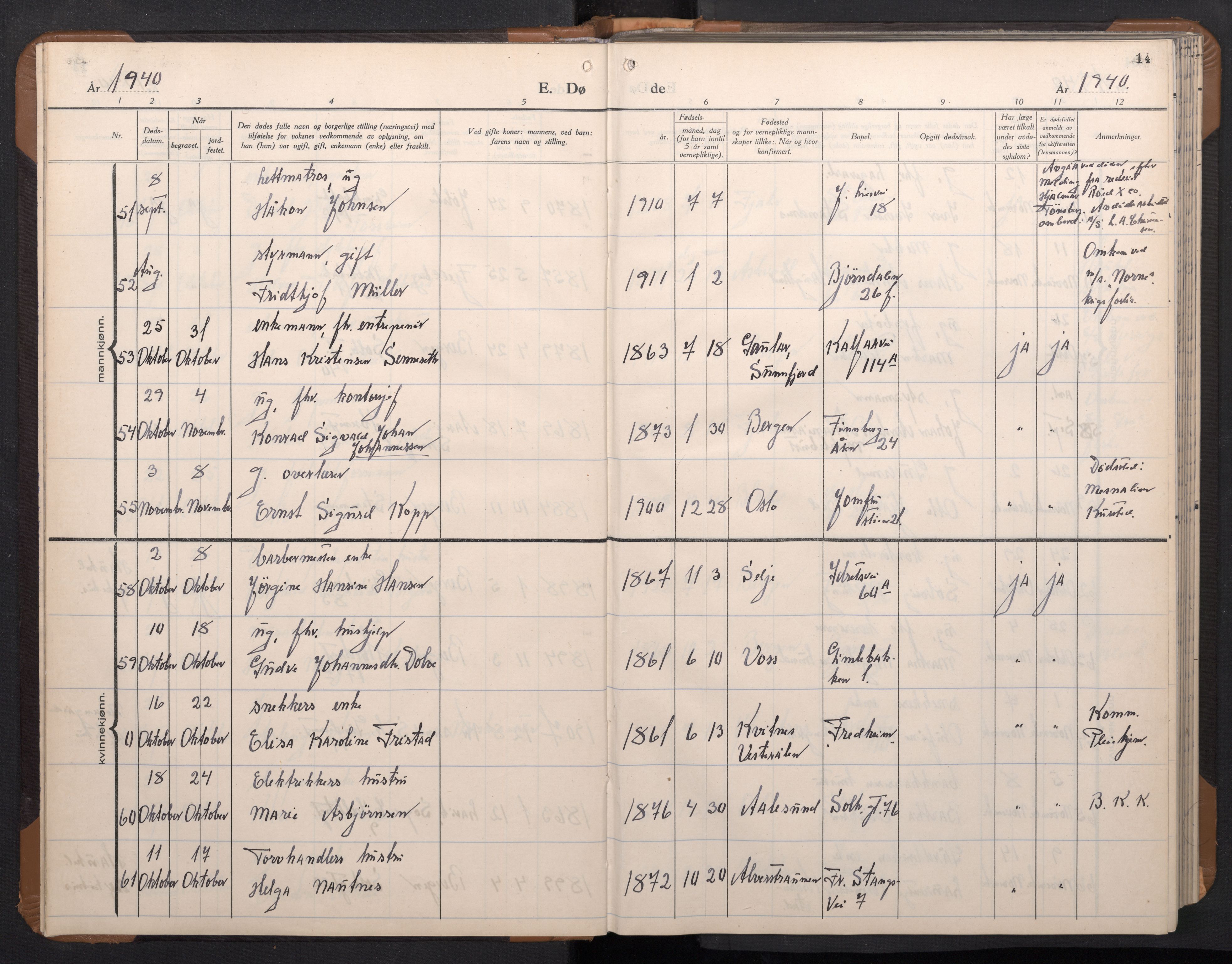 Årstad Sokneprestembete, AV/SAB-A-79301/H/Hab/L0026: Klokkerbok nr. D 3, 1940-1950, s. 13b-14a