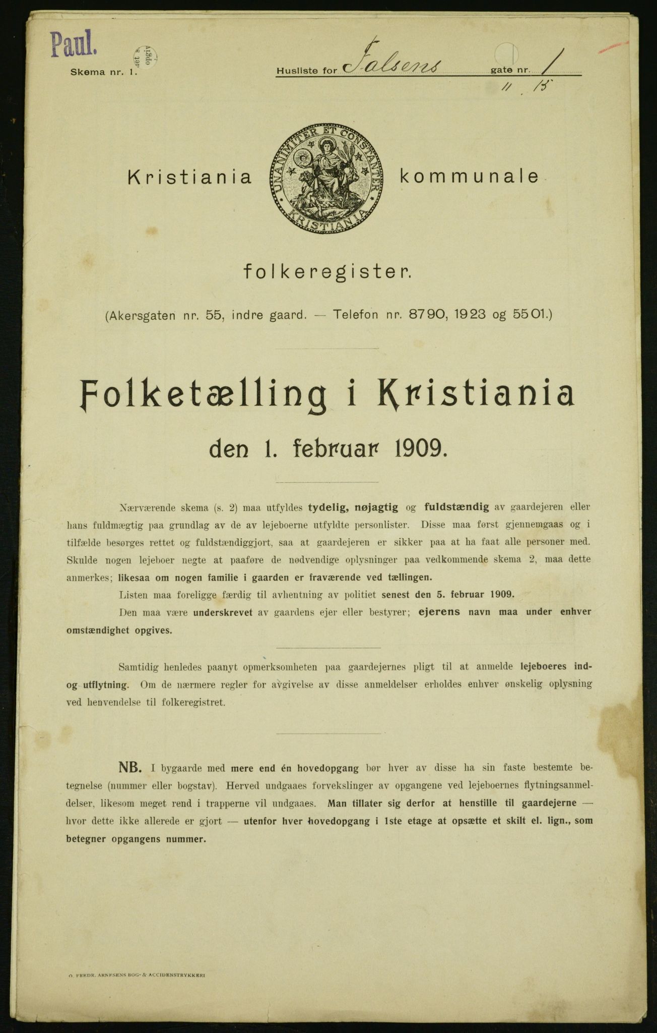 OBA, Kommunal folketelling 1.2.1909 for Kristiania kjøpstad, 1909, s. 20967