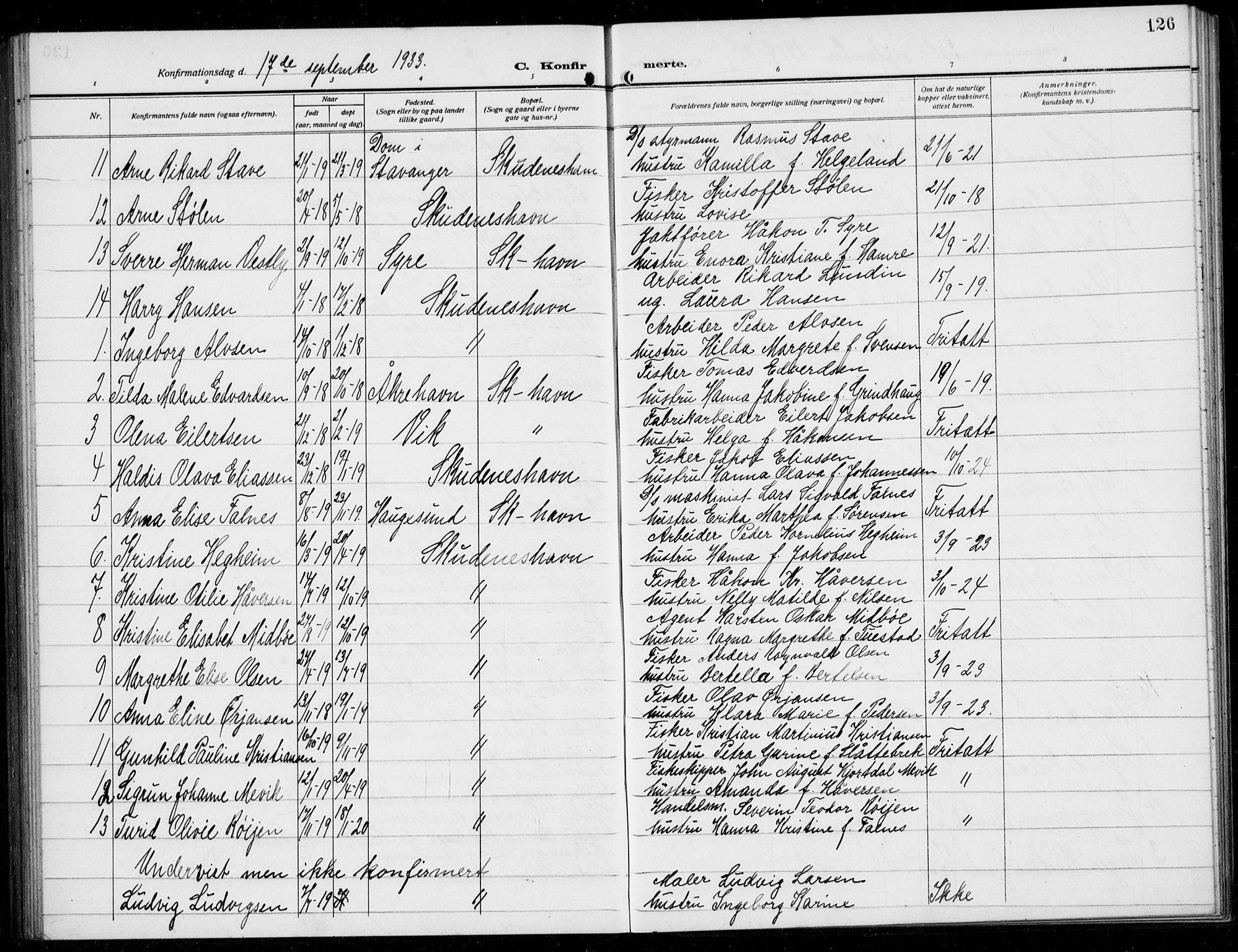 Skudenes sokneprestkontor, AV/SAST-A -101849/H/Ha/Hab/L0010: Klokkerbok nr. B 10, 1908-1936, s. 126