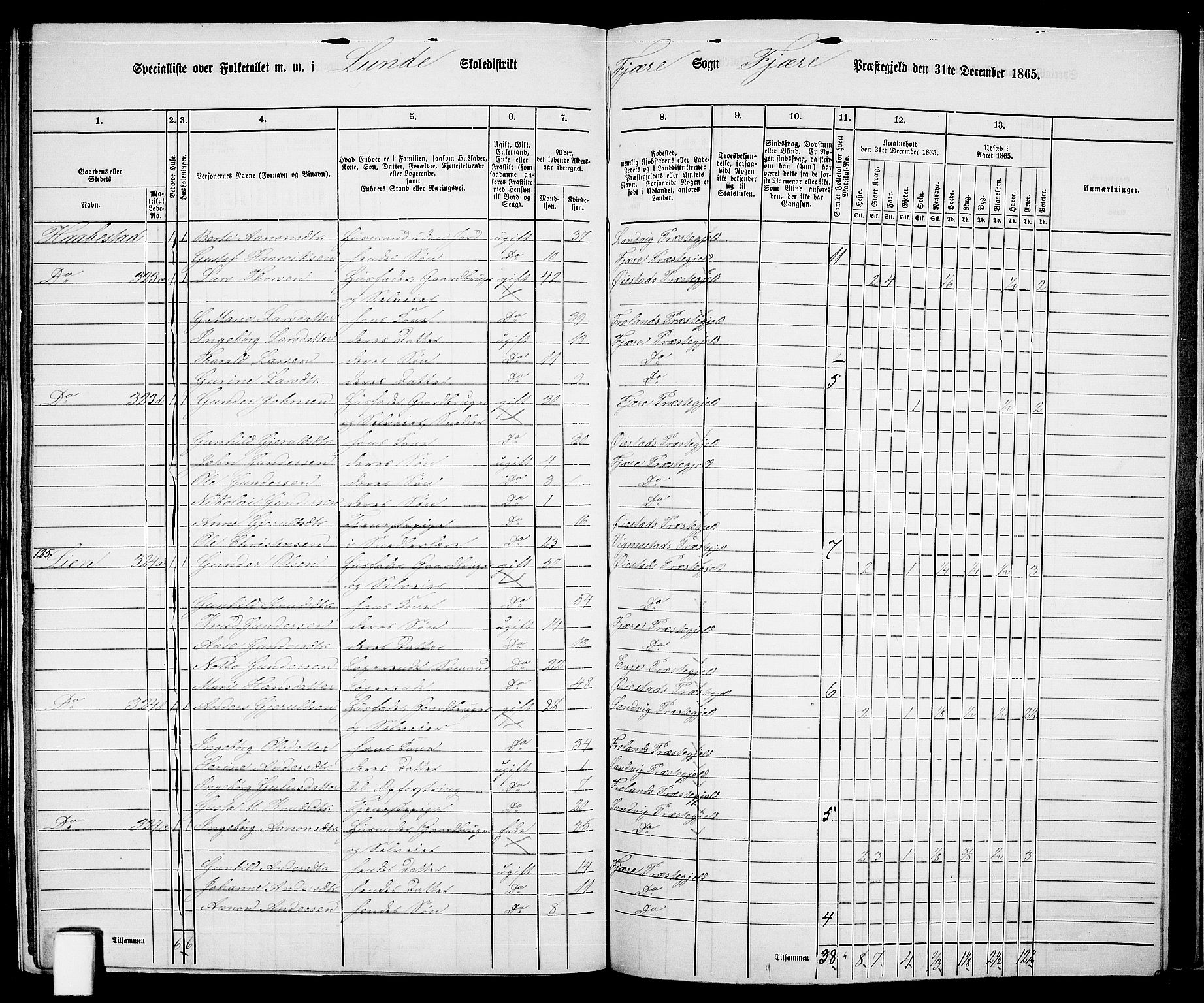 RA, Folketelling 1865 for 0923L Fjære prestegjeld, Fjære sokn, 1865, s. 161