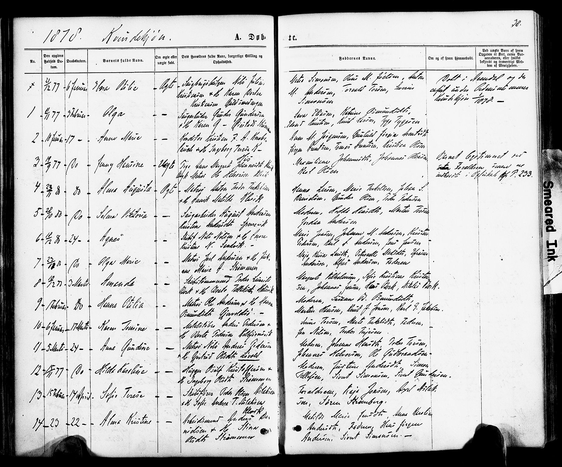 Hisøy sokneprestkontor, AV/SAK-1111-0020/F/Fa/L0002: Ministerialbok nr. A 2, 1872-1880, s. 38
