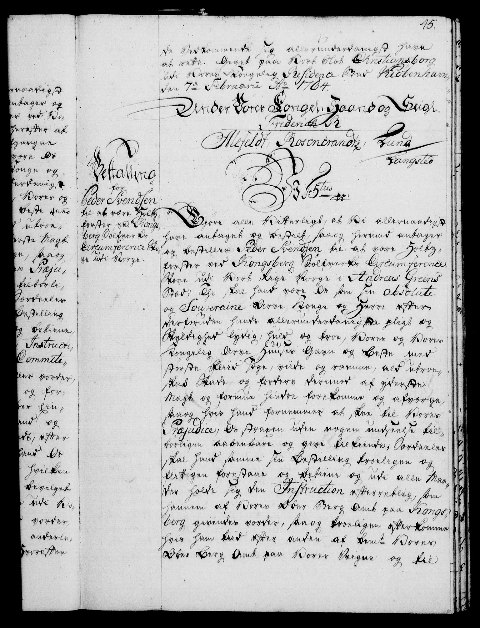 Rentekammeret, Kammerkanselliet, RA/EA-3111/G/Gg/Gge/L0004: Norsk bestallingsprotokoll med register (merket RK 53.28), 1762-1771, s. 45