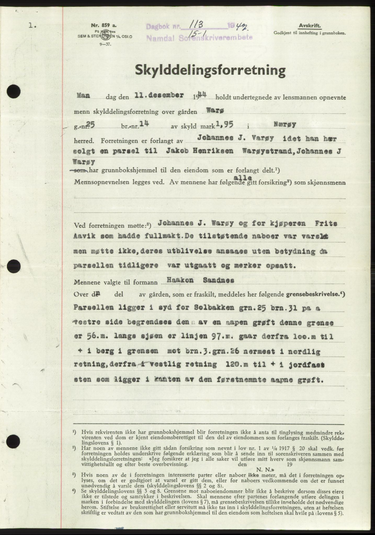 Namdal sorenskriveri, SAT/A-4133/1/2/2C: Pantebok nr. -, 1946-1947, Dagboknr: 113/1947