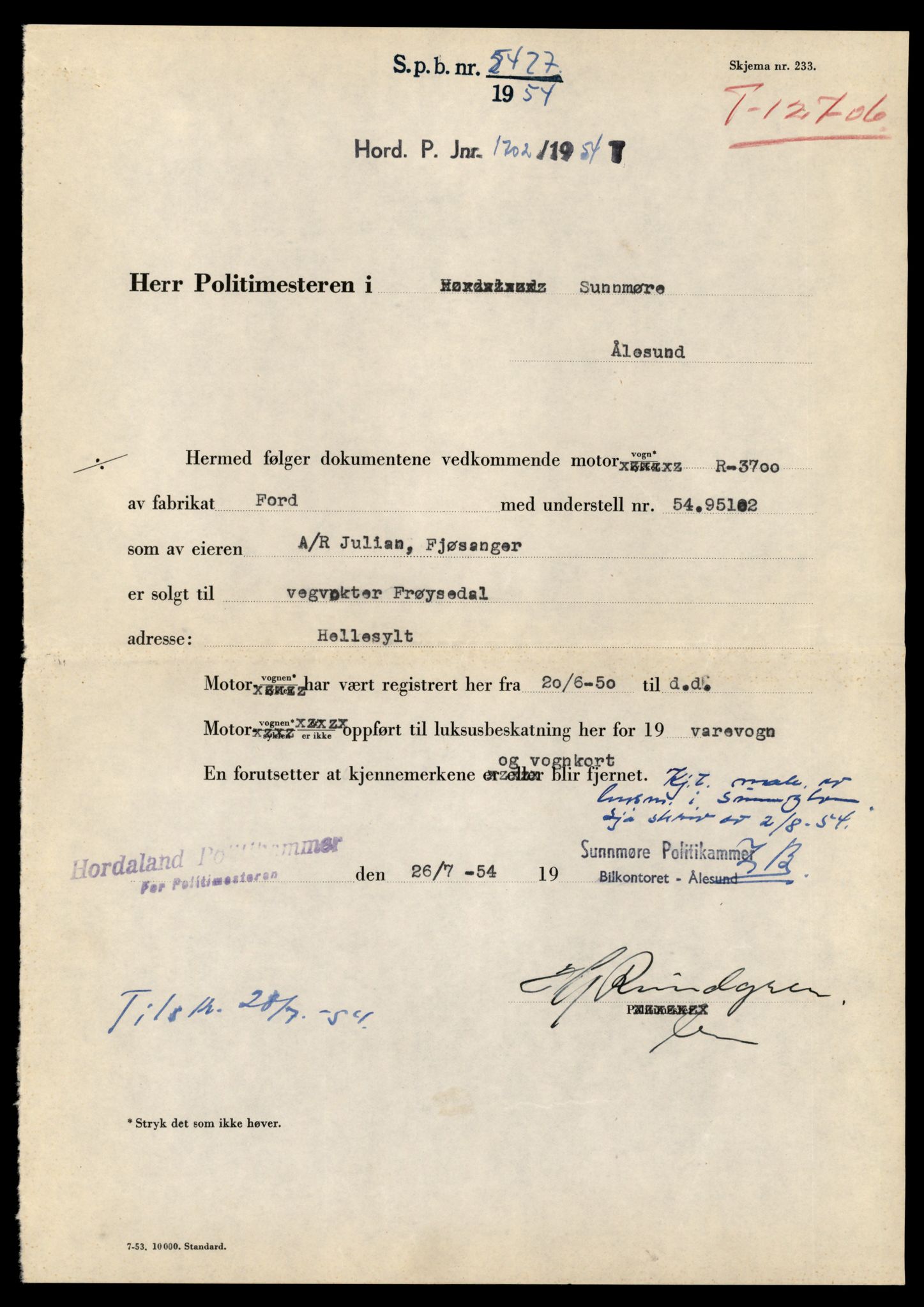 Møre og Romsdal vegkontor - Ålesund trafikkstasjon, AV/SAT-A-4099/F/Fe/L0035: Registreringskort for kjøretøy T 12653 - T 12829, 1927-1998, s. 1010