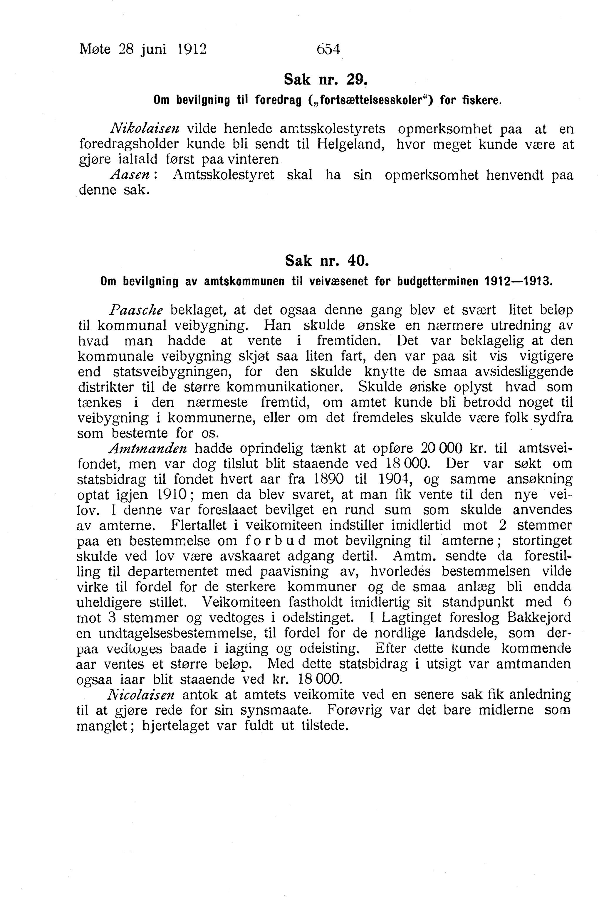 Nordland Fylkeskommune. Fylkestinget, AIN/NFK-17/176/A/Ac/L0035: Fylkestingsforhandlinger 1912, 1912