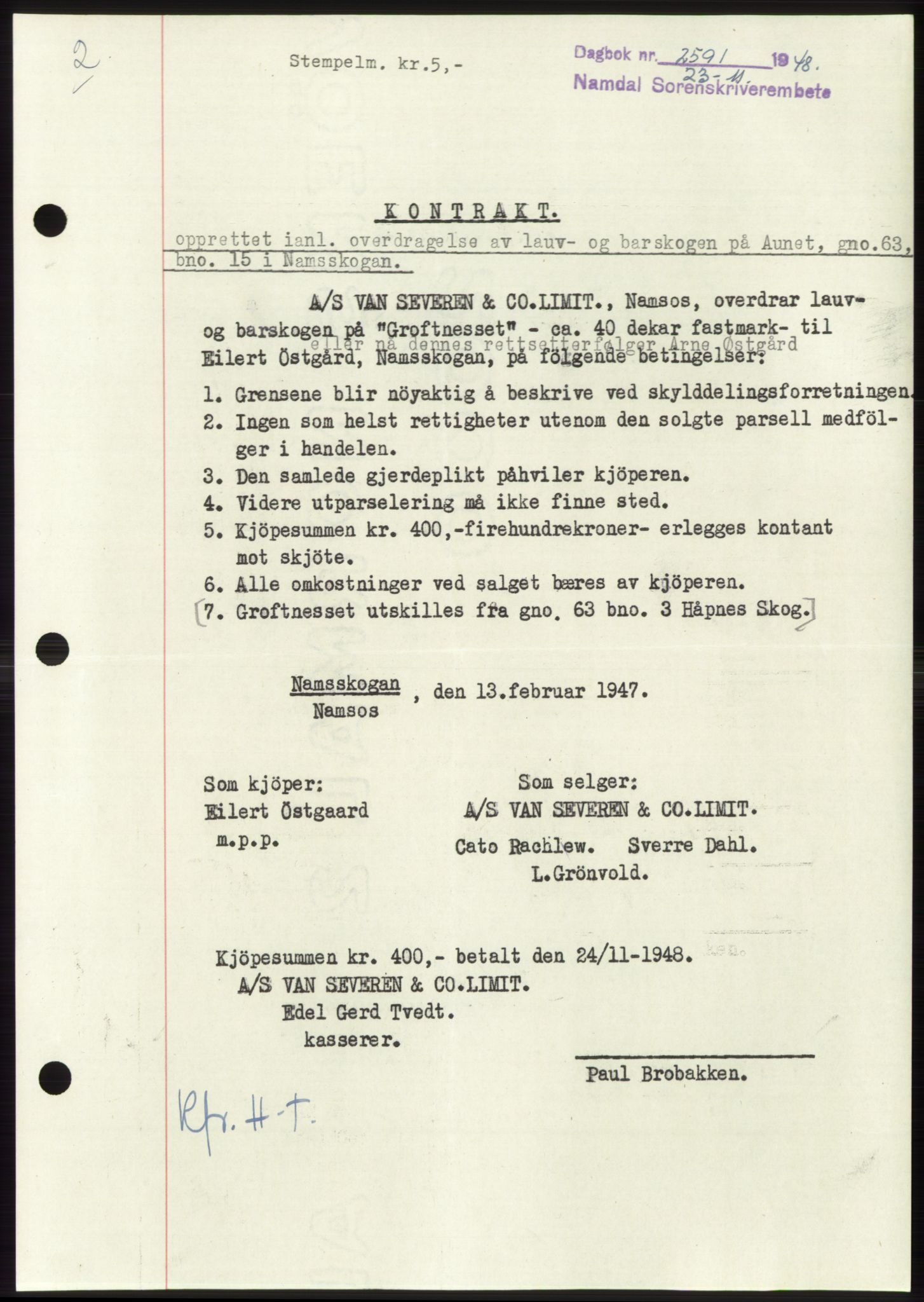 Namdal sorenskriveri, SAT/A-4133/1/2/2C: Pantebok nr. -, 1948-1948, Dagboknr: 2591/1948