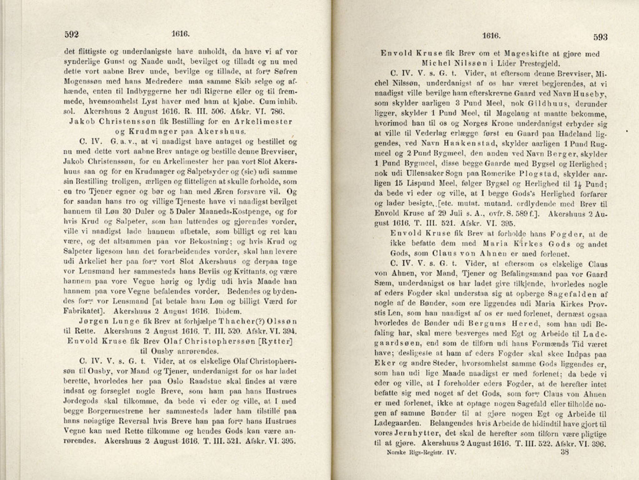 Publikasjoner utgitt av Det Norske Historiske Kildeskriftfond, PUBL/-/-/-: Norske Rigs-Registranter, bind 4, 1603-1618, s. 592-593