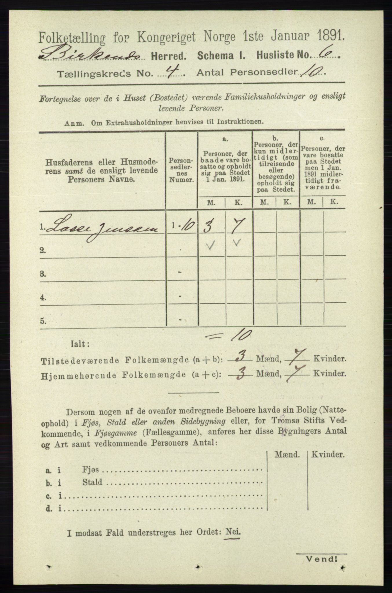 RA, Folketelling 1891 for 0928 Birkenes herred, 1891, s. 1207