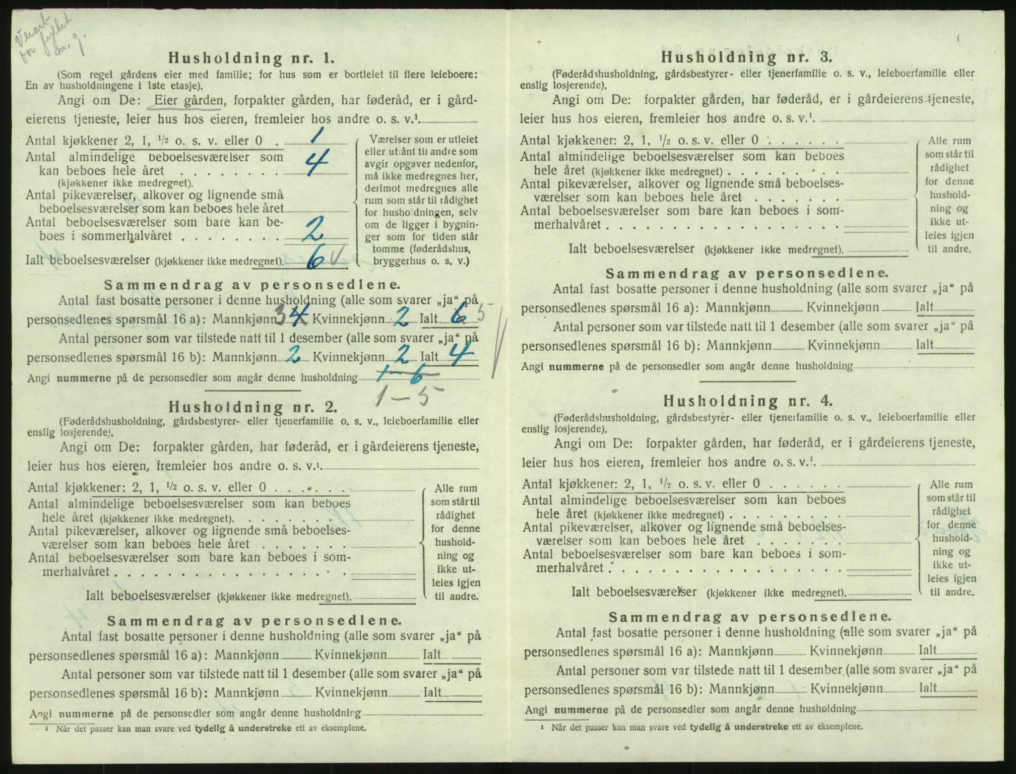 SAK, Folketelling 1920 for 0936 Hornnes herred, 1920, s. 190