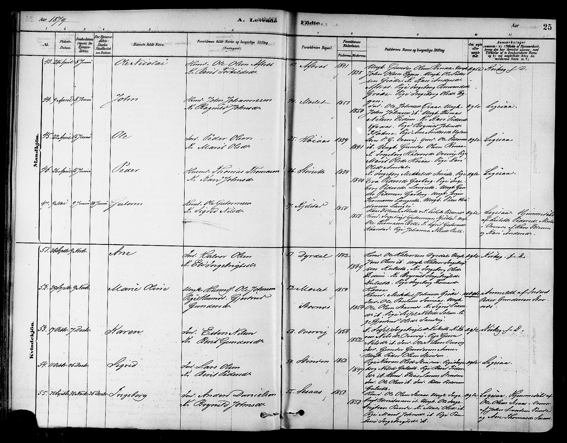 Ministerialprotokoller, klokkerbøker og fødselsregistre - Sør-Trøndelag, SAT/A-1456/695/L1148: Ministerialbok nr. 695A08, 1878-1891, s. 25