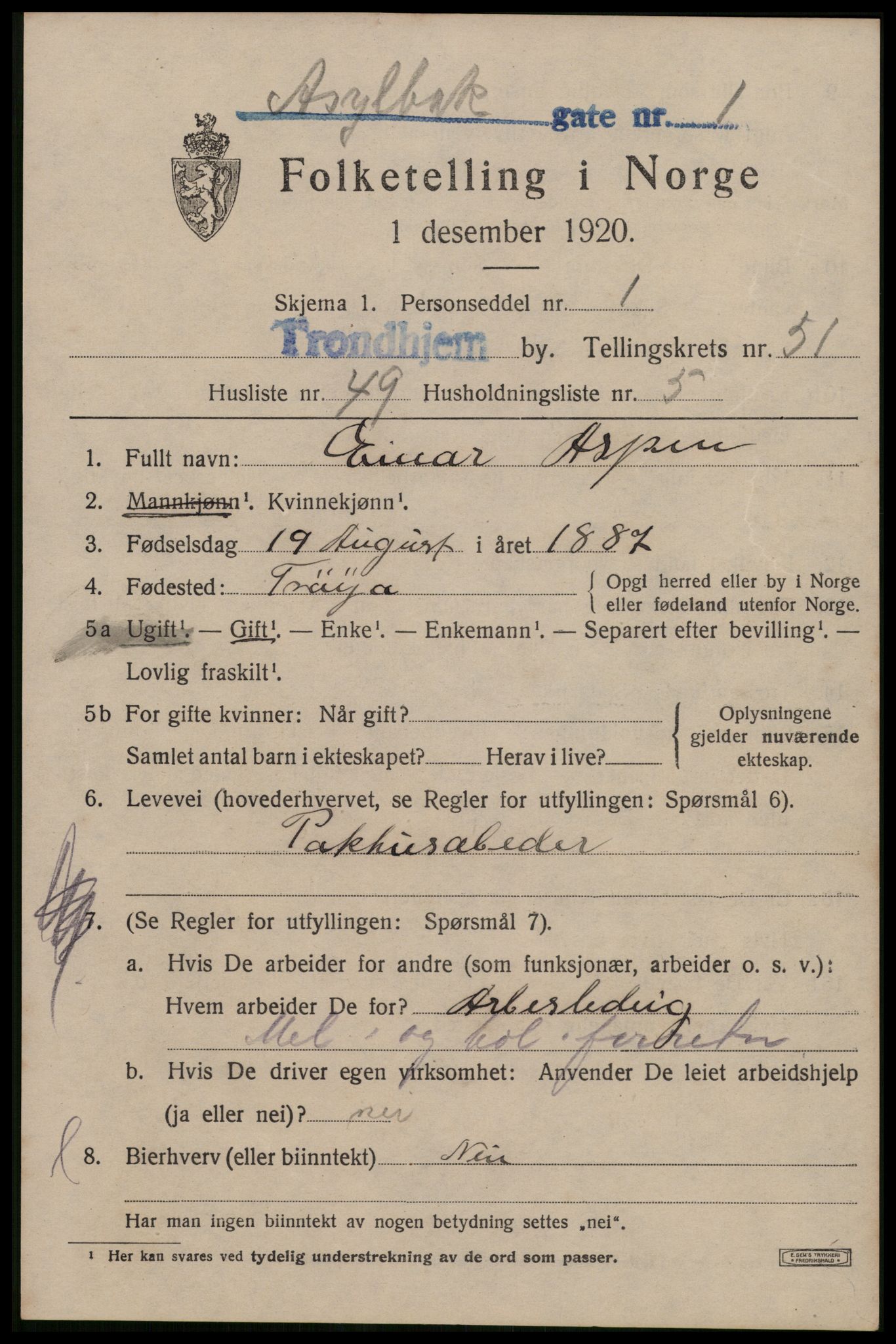 SAT, Folketelling 1920 for 1601 Trondheim kjøpstad, 1920, s. 106478