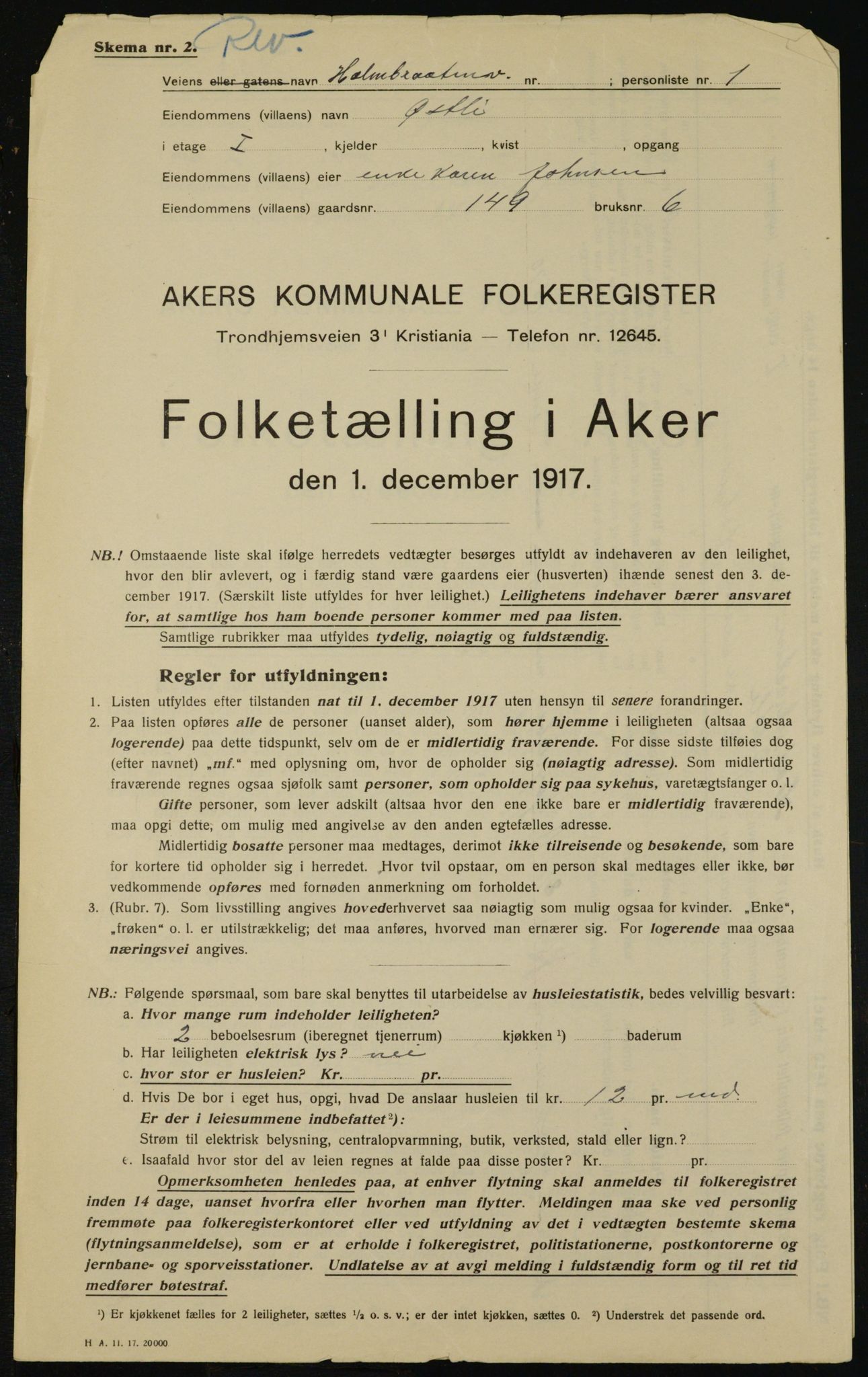 OBA, Kommunal folketelling 1.12.1917 for Aker, 1917, s. 22955