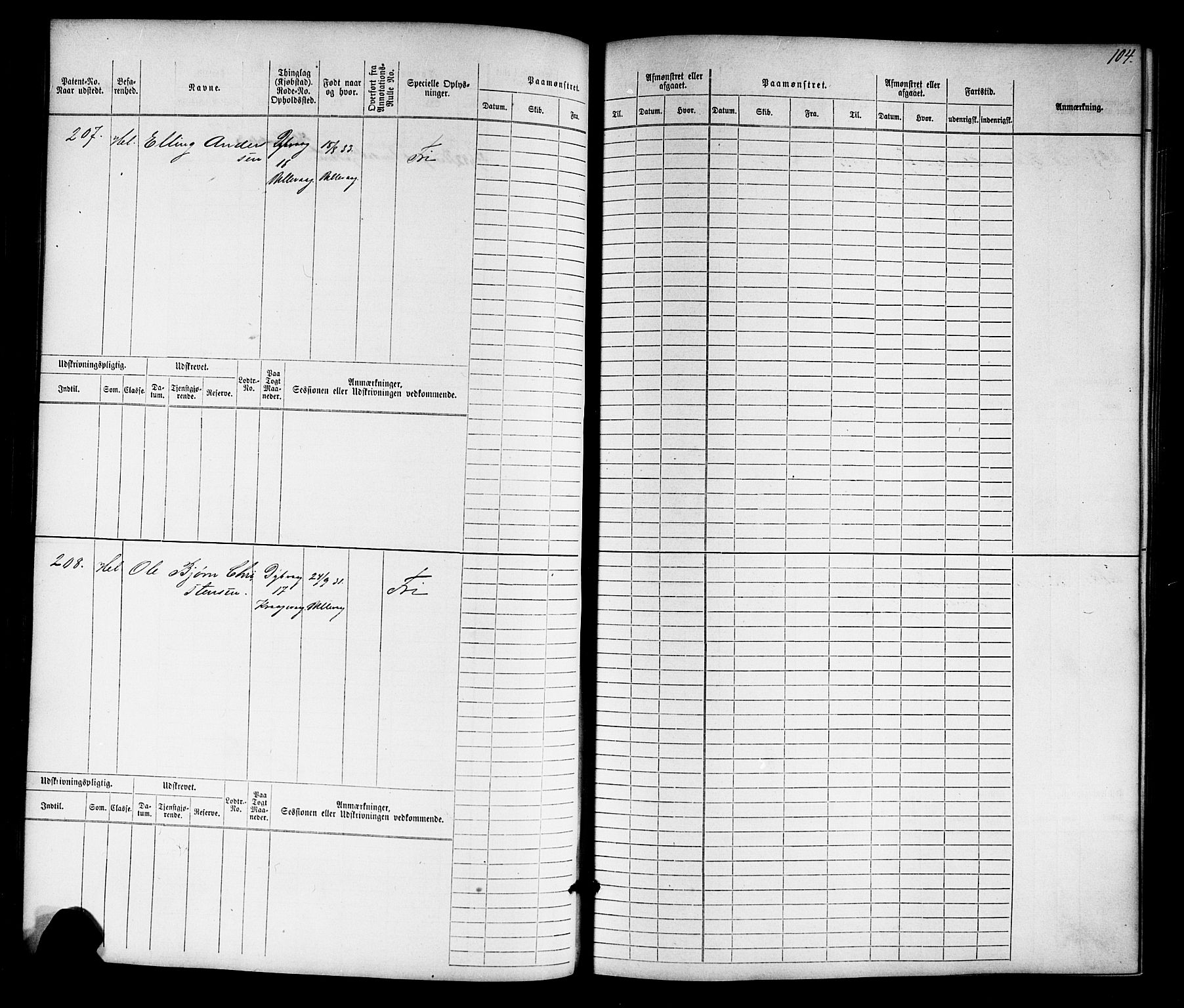 Tvedestrand mønstringskrets, SAK/2031-0011/F/Fb/L0015: Hovedrulle nr 1-766, U-31, 1869-1900, s. 108