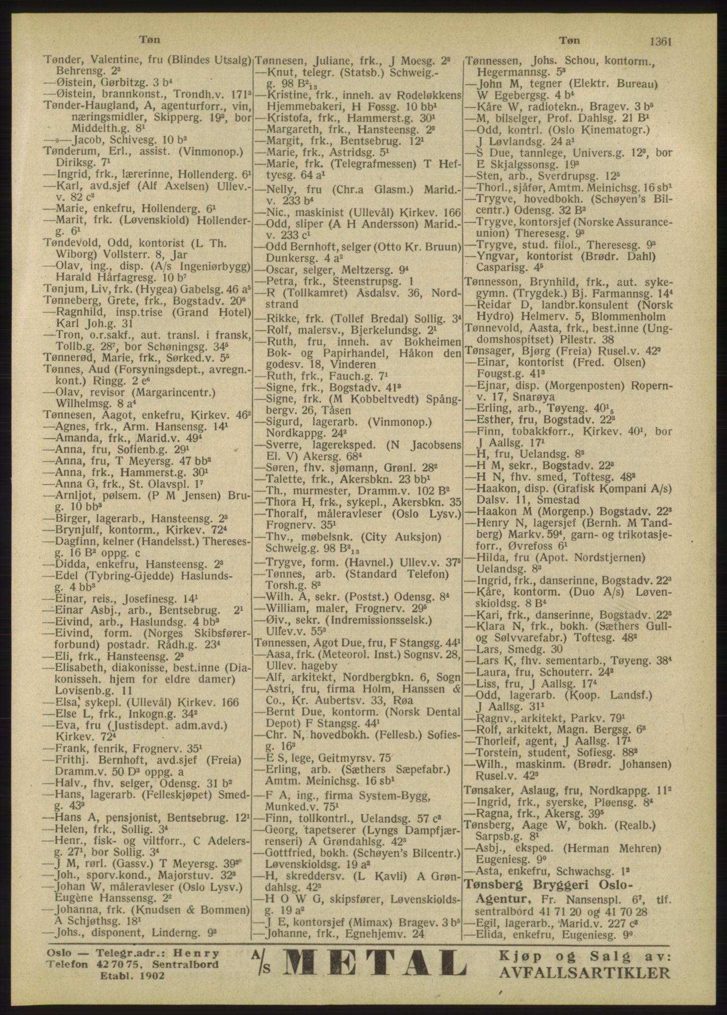 Kristiania/Oslo adressebok, PUBL/-, 1947, s. 1361