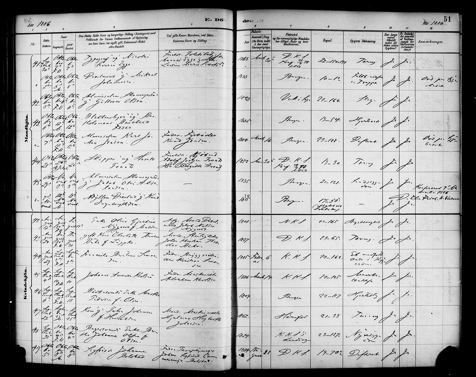Korskirken sokneprestembete, AV/SAB-A-76101/H/Haa/L0047: Ministerialbok nr. E 5, 1884-1910, s. 51