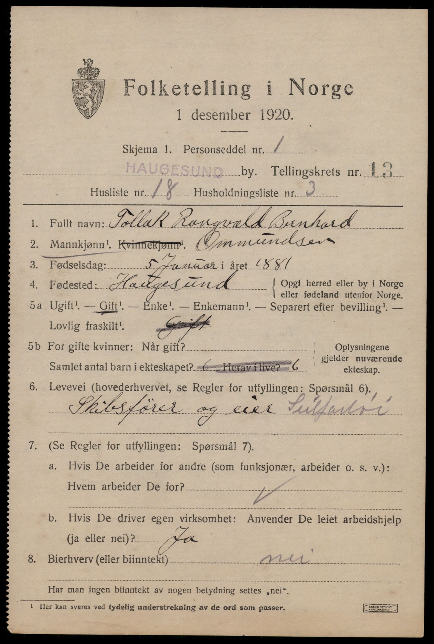 SAST, Folketelling 1920 for 1106 Haugesund kjøpstad, 1920, s. 41785