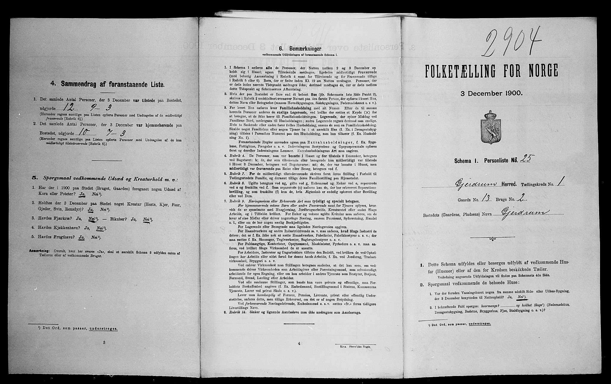 SAO, Folketelling 1900 for 0234 Gjerdrum herred, 1900