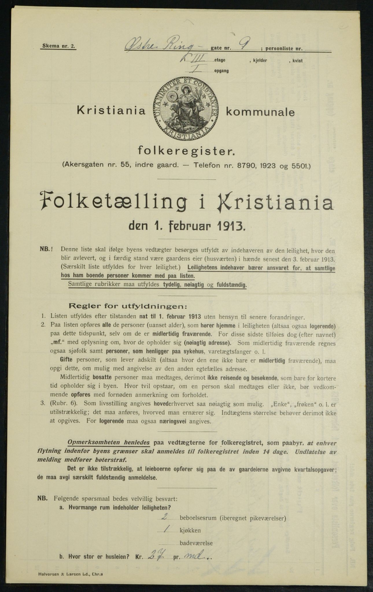 OBA, Kommunal folketelling 1.2.1913 for Kristiania, 1913, s. 129396