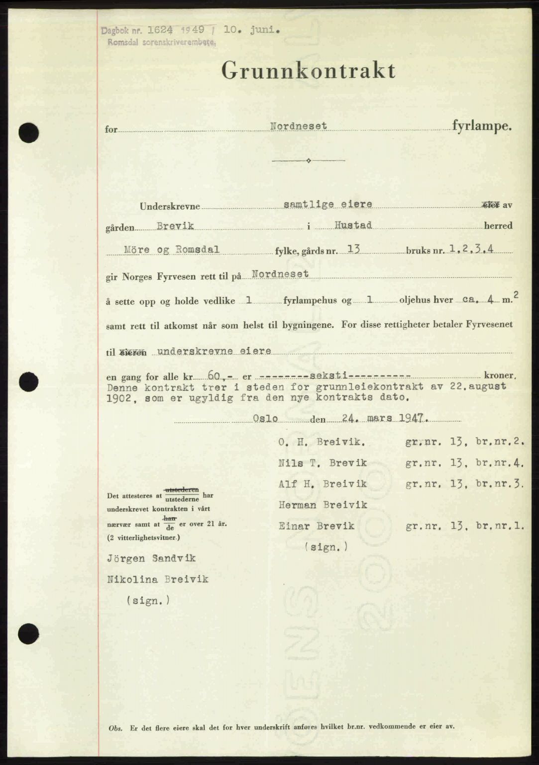 Romsdal sorenskriveri, SAT/A-4149/1/2/2C: Pantebok nr. A30, 1949-1949, Dagboknr: 1624/1949