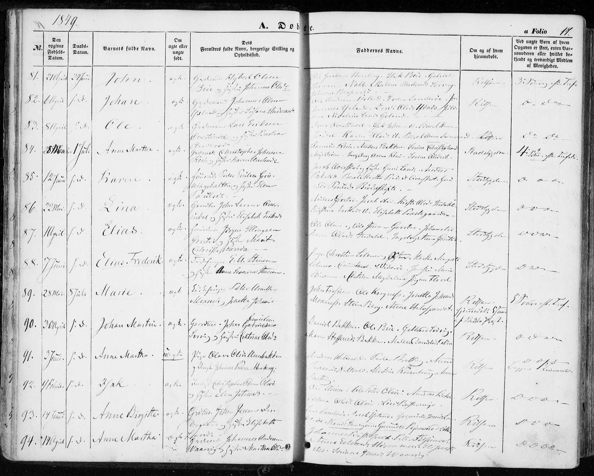 Ministerialprotokoller, klokkerbøker og fødselsregistre - Sør-Trøndelag, SAT/A-1456/646/L0611: Ministerialbok nr. 646A09, 1848-1857, s. 17