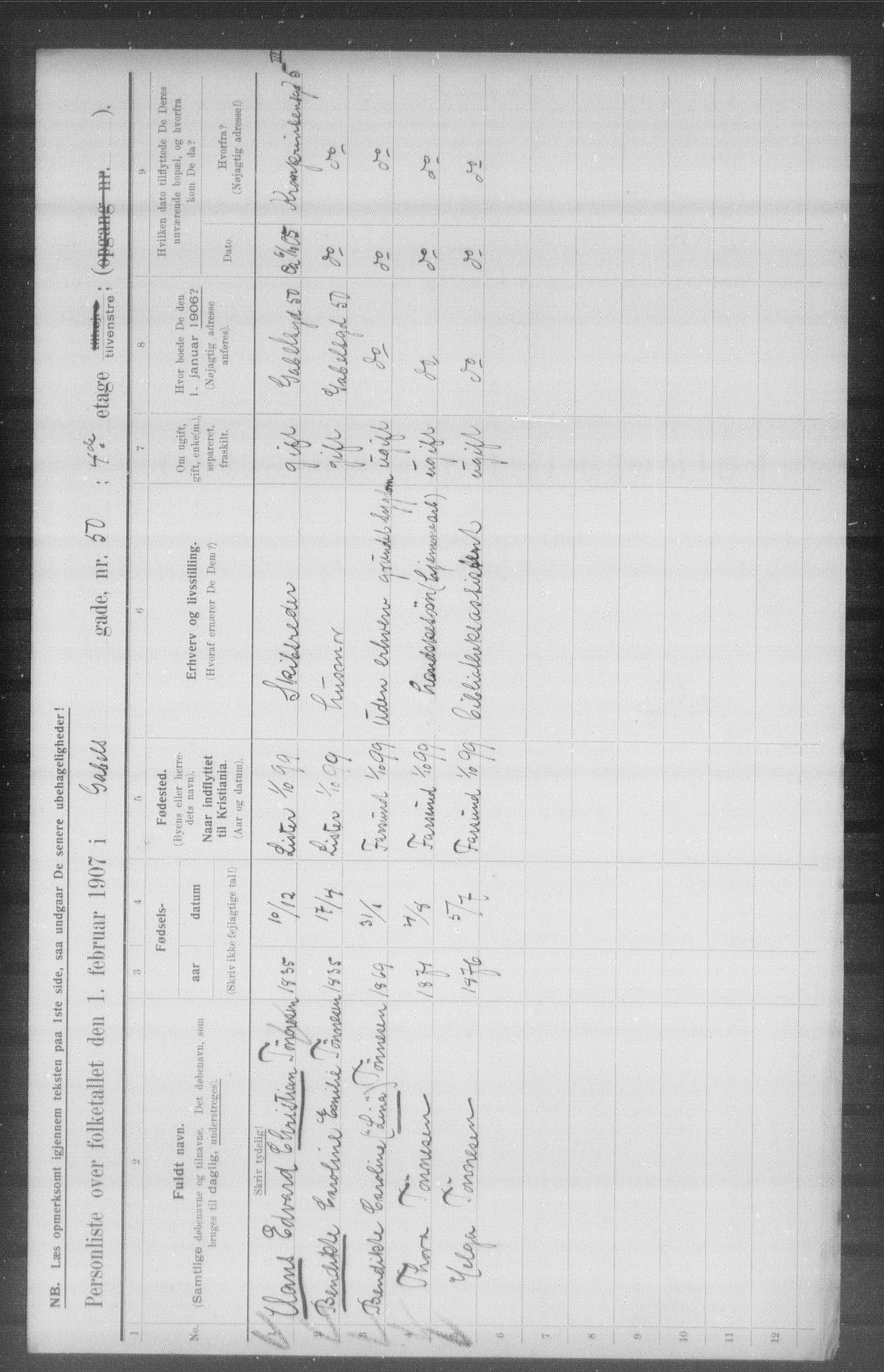 OBA, Kommunal folketelling 1.2.1907 for Kristiania kjøpstad, 1907, s. 14595