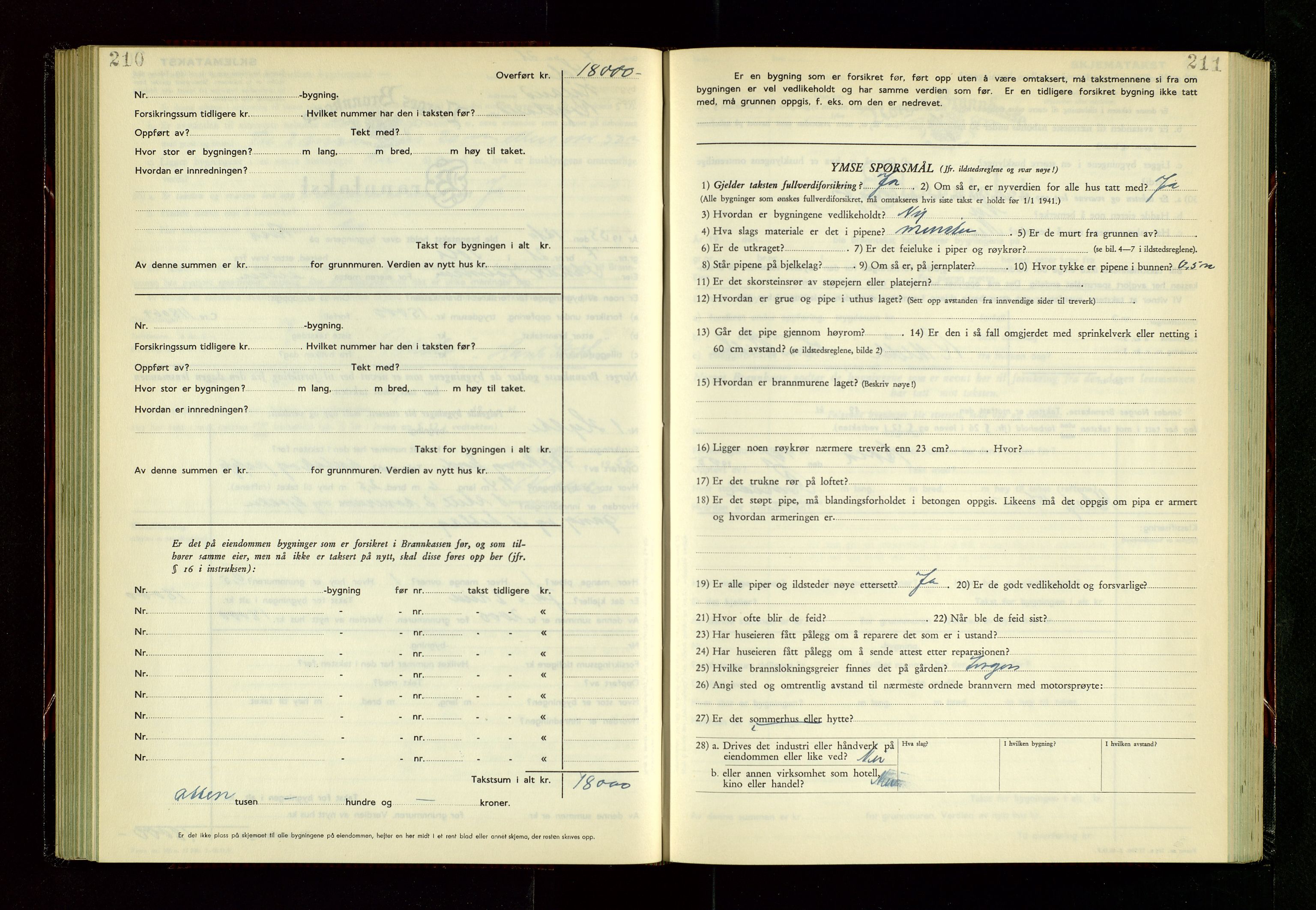 Håland lensmannskontor, AV/SAST-A-100100/Gob/L0014: "Branntakstprotokoll" - skjematakst, 1951-1955, s. 210-211