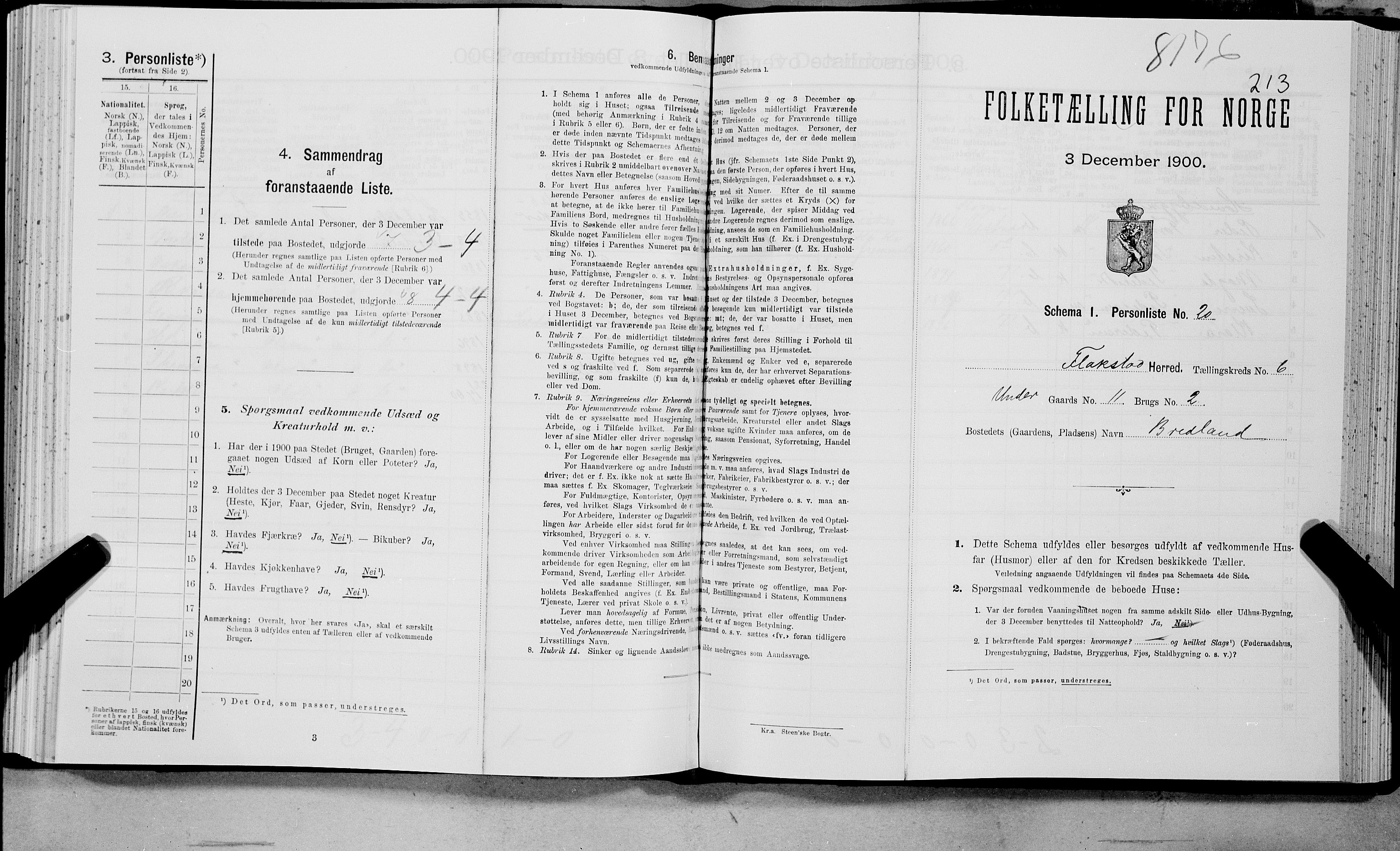 SAT, Folketelling 1900 for 1859 Flakstad herred, 1900, s. 703