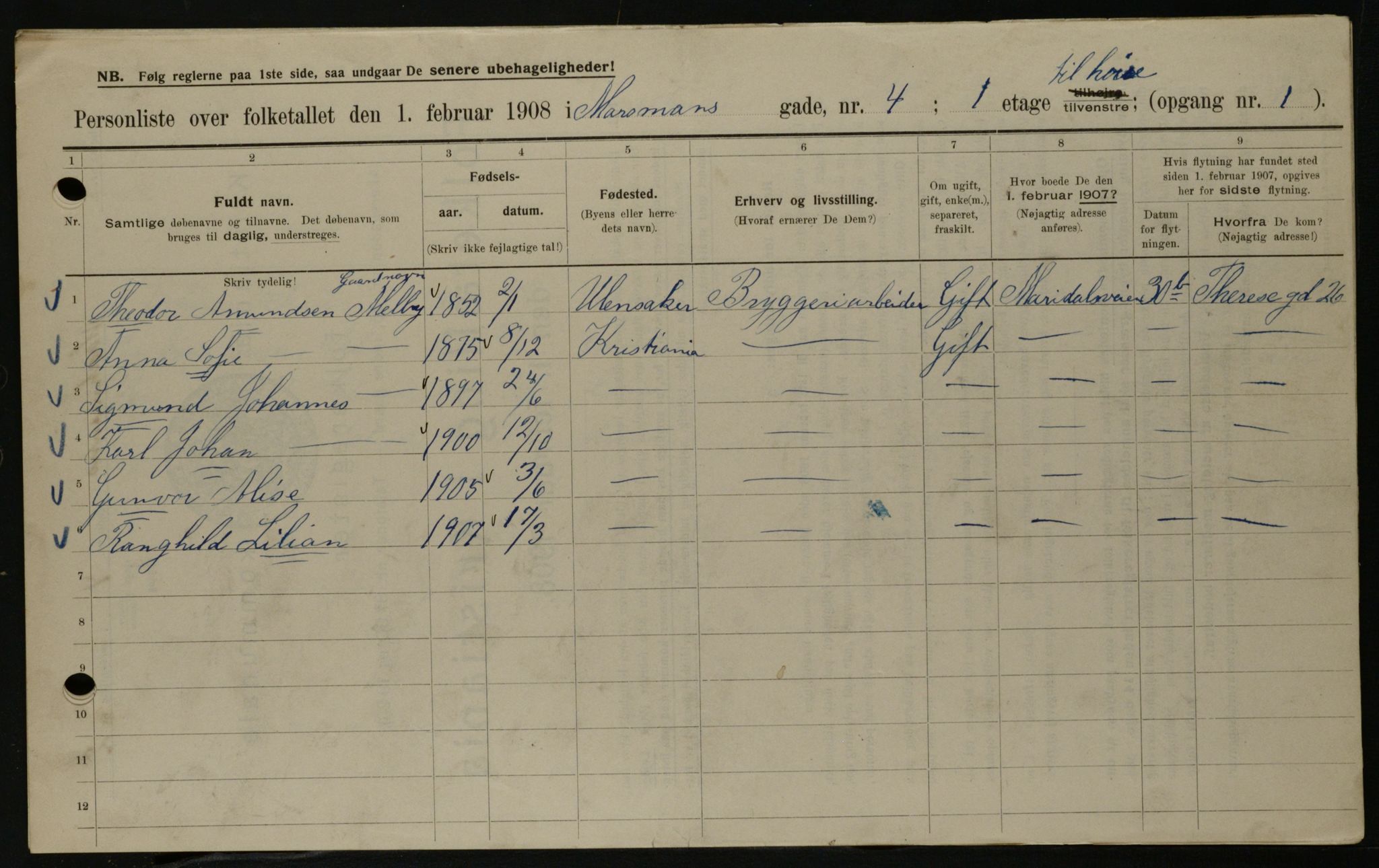 OBA, Kommunal folketelling 1.2.1908 for Kristiania kjøpstad, 1908, s. 58087