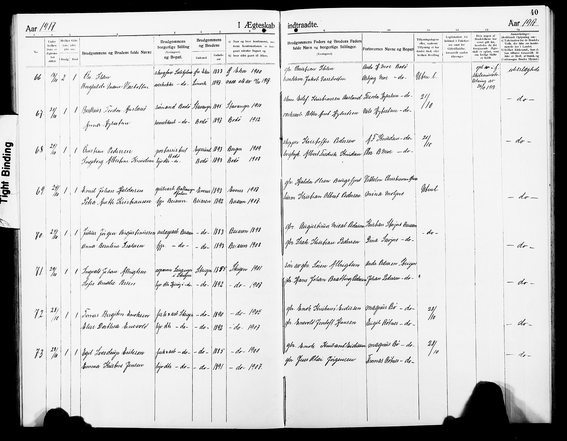 Ministerialprotokoller, klokkerbøker og fødselsregistre - Nordland, AV/SAT-A-1459/801/L0035: Klokkerbok nr. 801C10, 1910-1923, s. 40