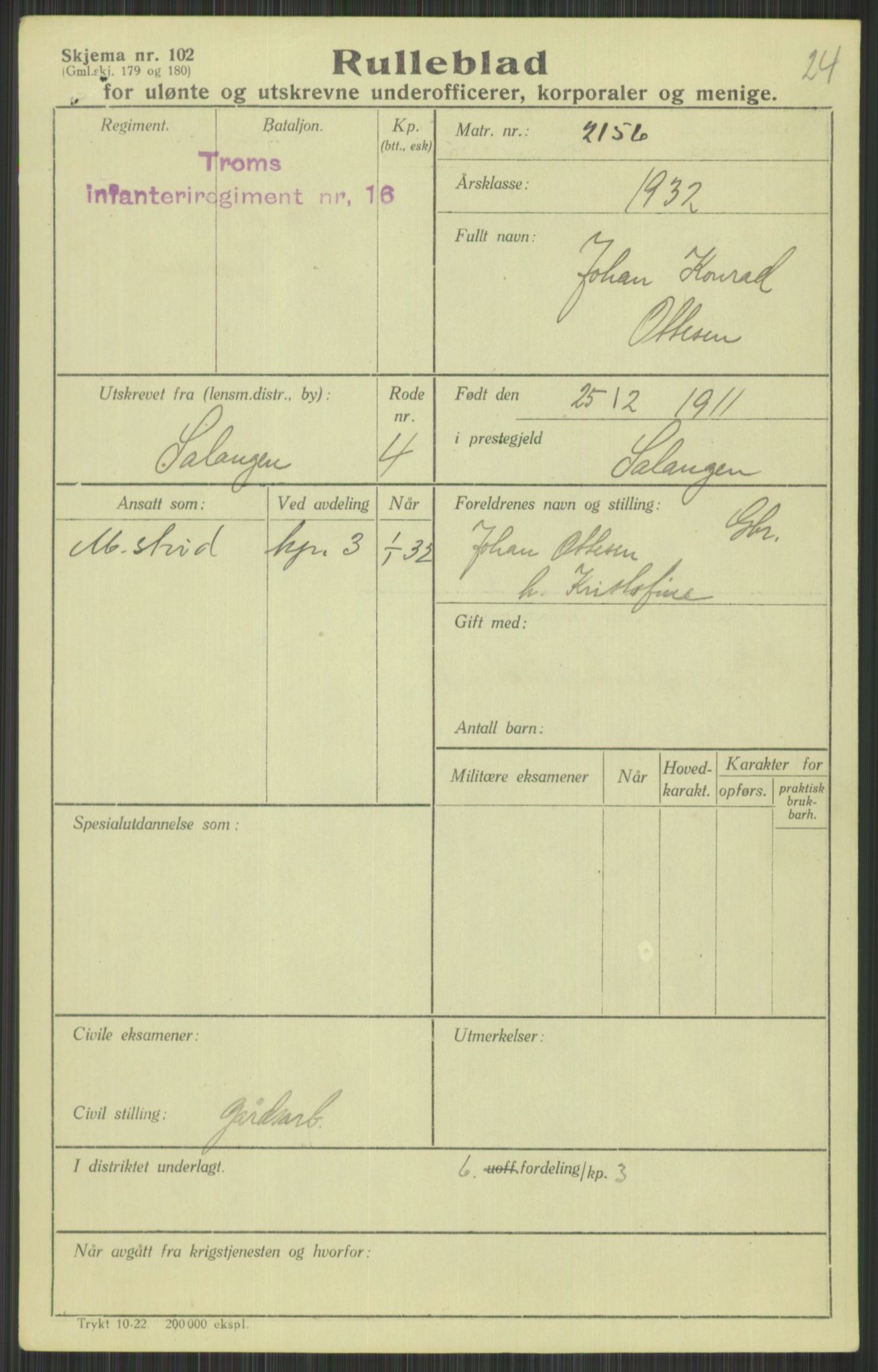 Forsvaret, Troms infanteriregiment nr. 16, AV/RA-RAFA-3146/P/Pa/L0016: Rulleblad for regimentets menige mannskaper, årsklasse 1932, 1932, s. 1269