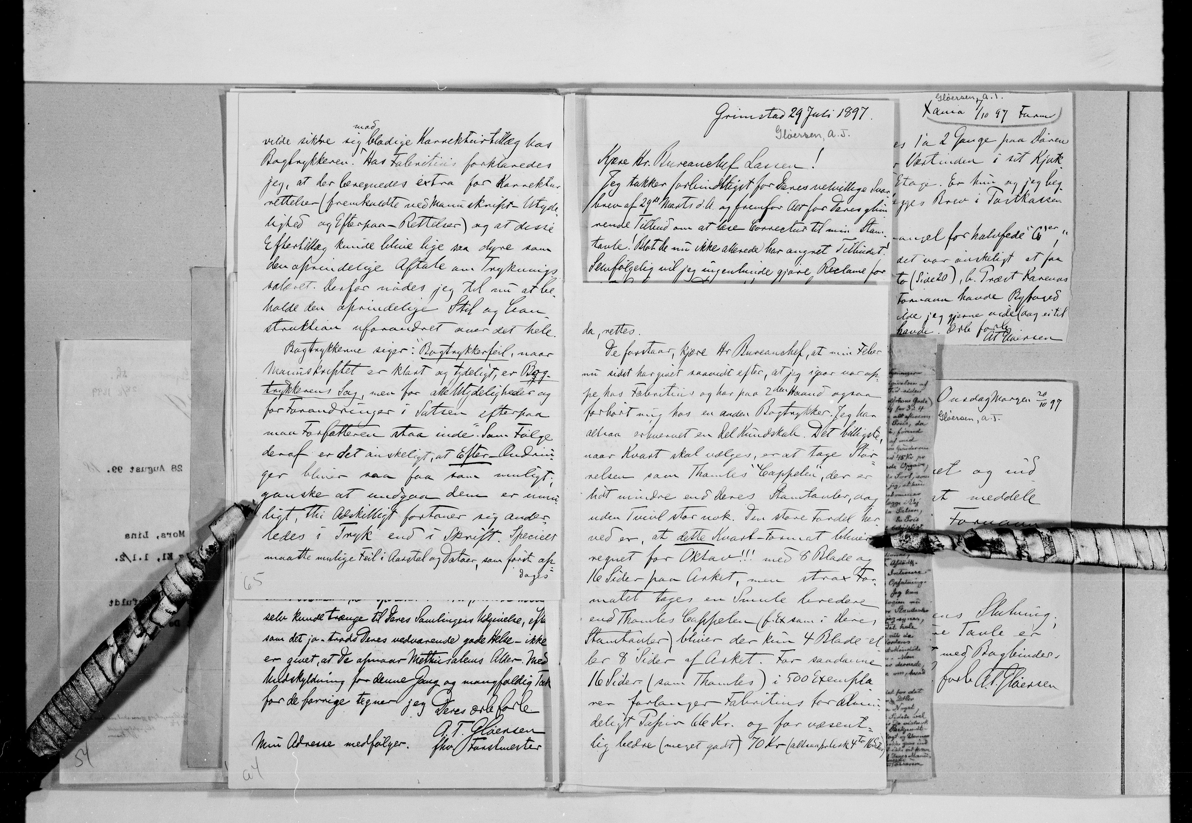 Lassens samlinger, AV/RA-PA-0051/G/L0097: Alfabetisk ordnede brev til Wilhelm Lassen: Fabritius - Grønvold, 1815-1907, s. 168