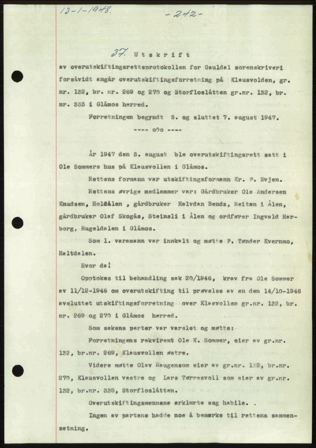 Gauldal sorenskriveri, SAT/A-0014/1/2/2C: Pantebok nr. A5, 1947-1948, Dagboknr: 37/1948