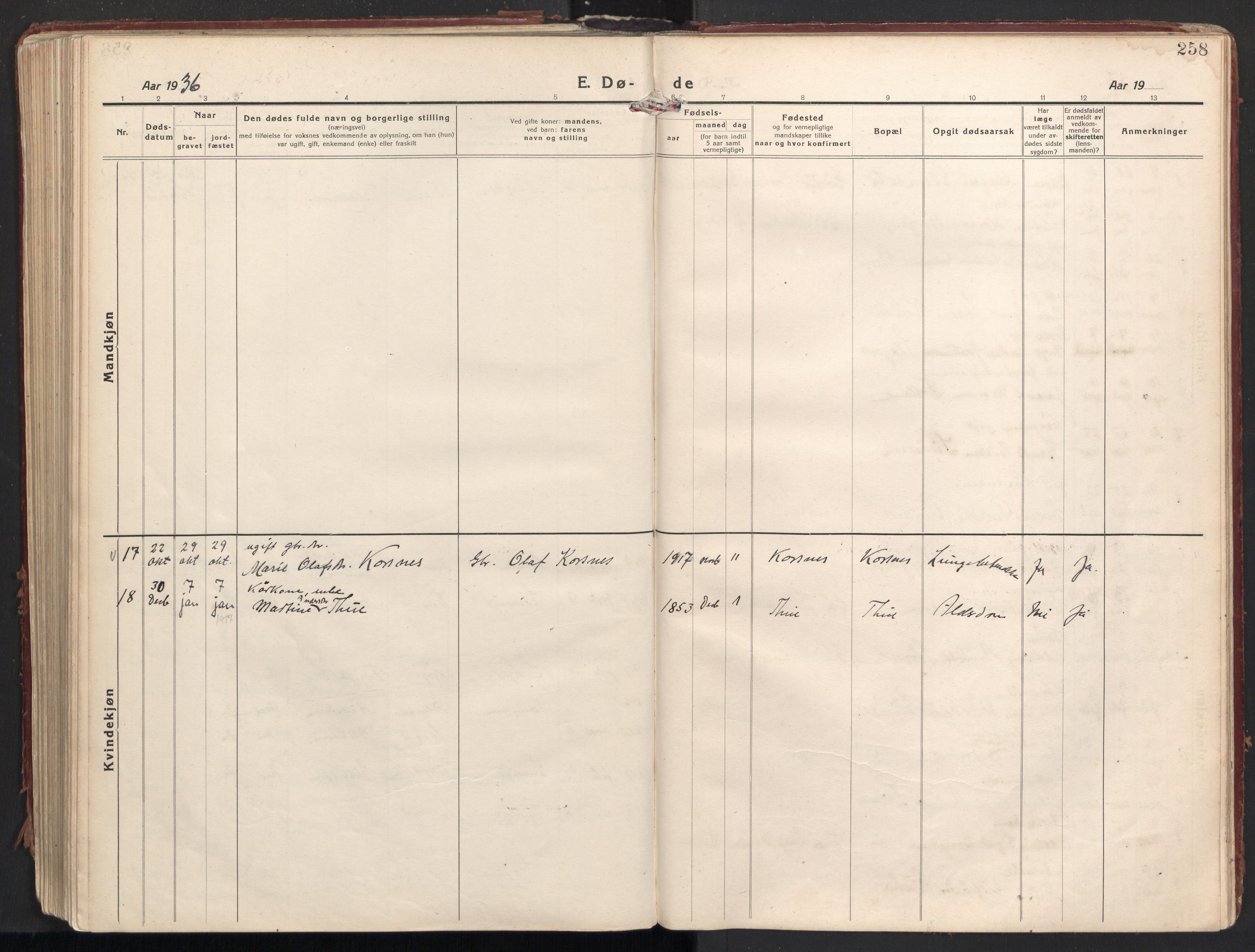 Ministerialprotokoller, klokkerbøker og fødselsregistre - Møre og Romsdal, AV/SAT-A-1454/501/L0012: Ministerialbok nr. 501A12, 1920-1946, s. 258
