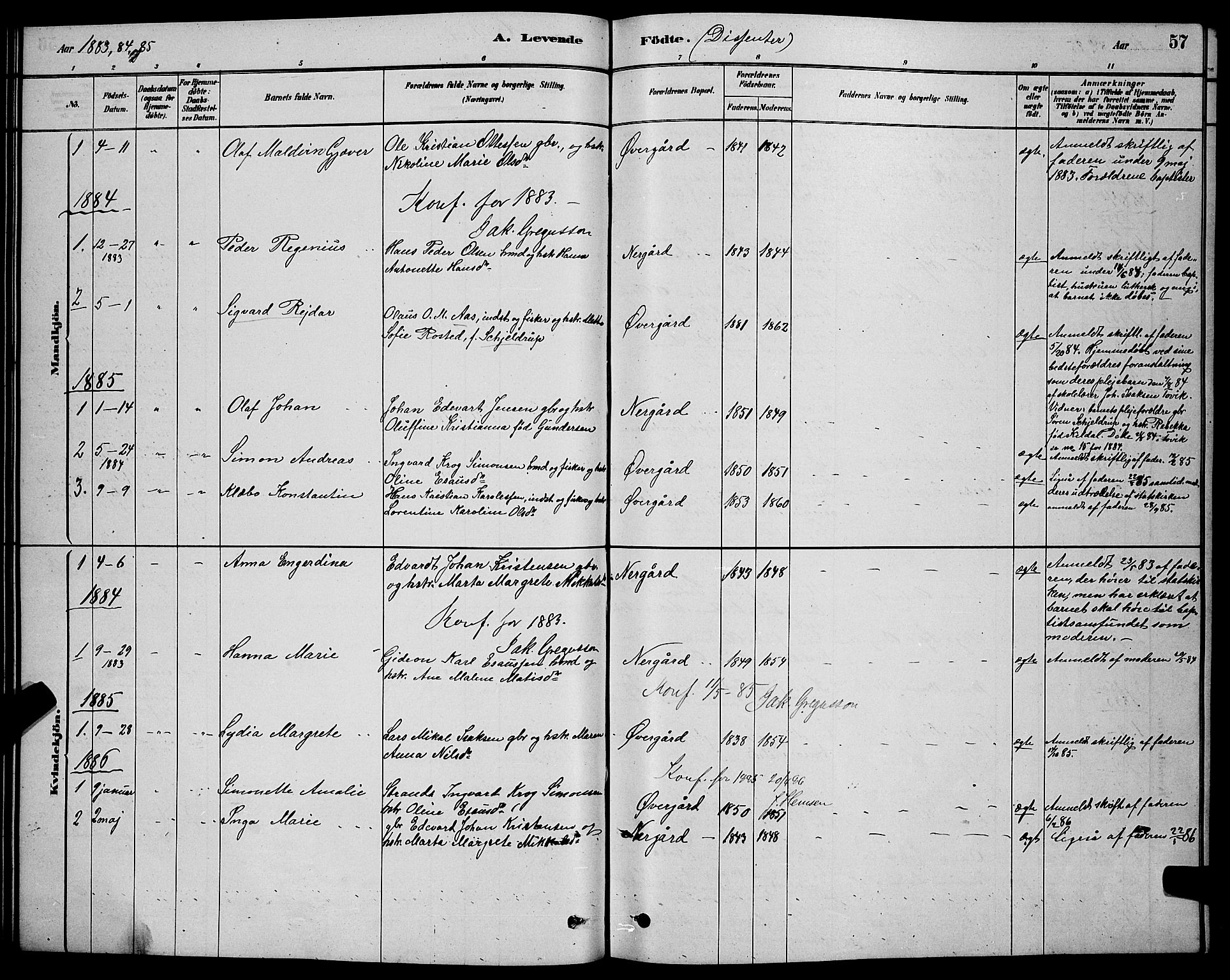 Sand/Bjarkøy sokneprestkontor, AV/SATØ-S-0811/I/Ia/Iab/L0002klokker: Klokkerbok nr. 2, 1878-1890, s. 57