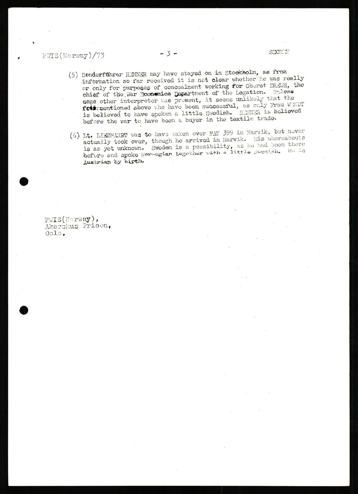 Forsvaret, Forsvarets overkommando II, AV/RA-RAFA-3915/D/Db/L0023: CI Questionaires. Tyske okkupasjonsstyrker i Norge. Tyskere., 1945-1946, s. 305