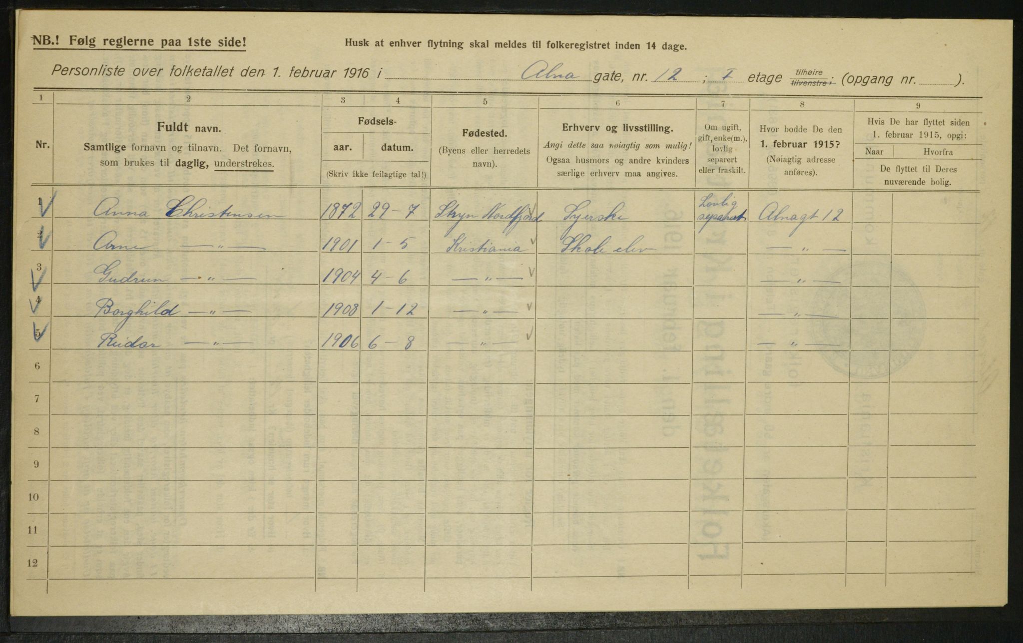 OBA, Kommunal folketelling 1.2.1916 for Kristiania, 1916, s. 1163