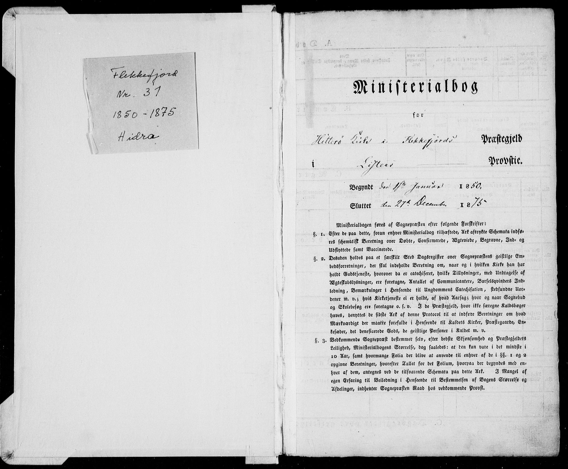 Flekkefjord sokneprestkontor, SAK/1111-0012/F/Fa/Fab/L0004: Ministerialbok nr. A 4, 1850-1875