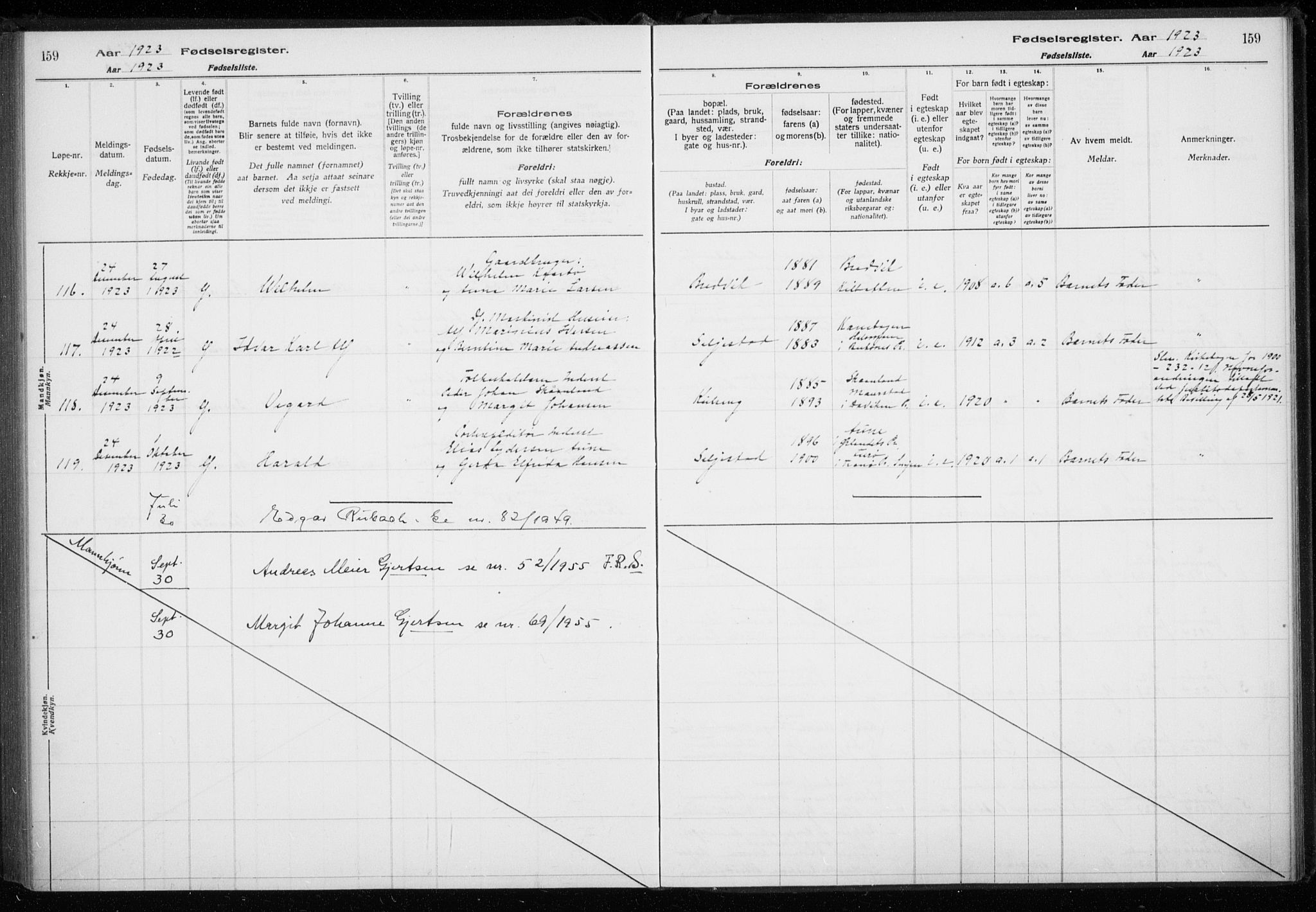 Trondenes sokneprestkontor, SATØ/S-1319/I/Ia/L0089: Fødselsregister nr. 89, 1916-1925, s. 159