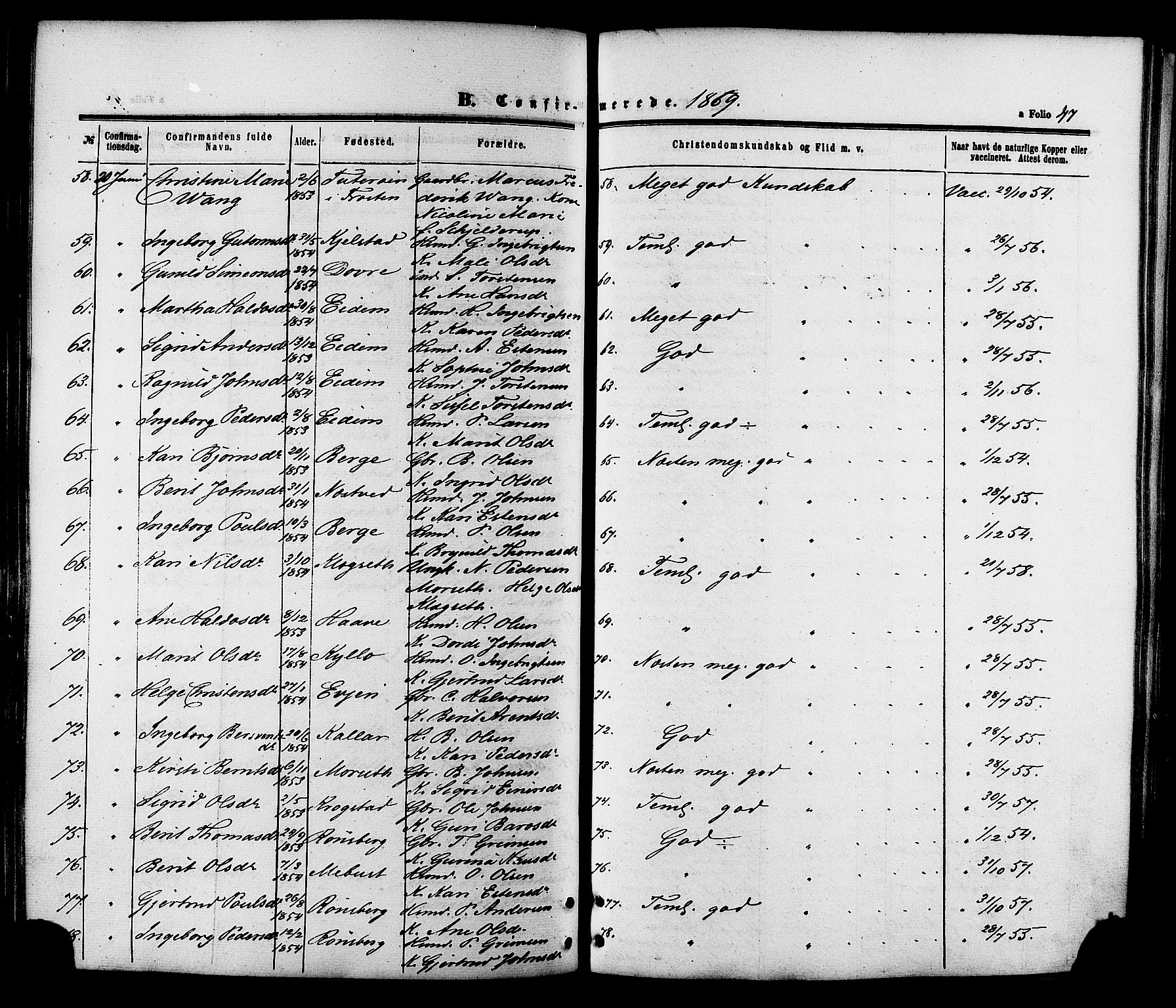 Ministerialprotokoller, klokkerbøker og fødselsregistre - Sør-Trøndelag, AV/SAT-A-1456/695/L1147: Ministerialbok nr. 695A07, 1860-1877, s. 47