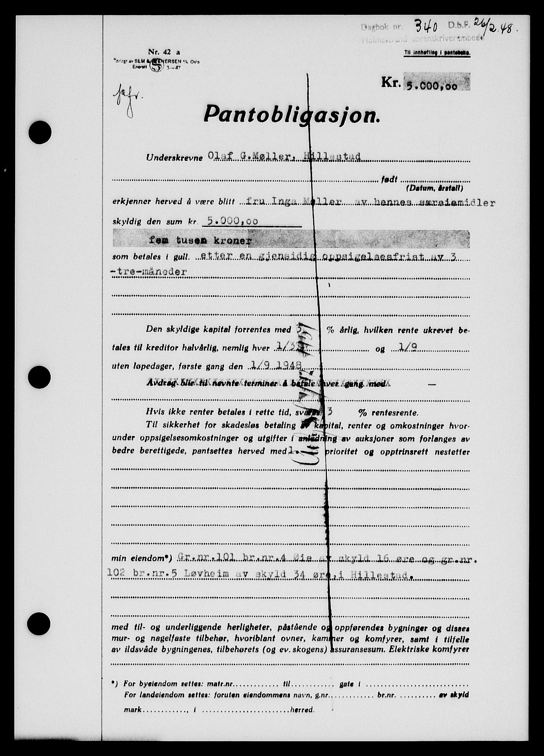 Holmestrand sorenskriveri, SAKO/A-67/G/Ga/Gab/L0058: Pantebok nr. B-58, 1947-1948, Dagboknr: 340/1948