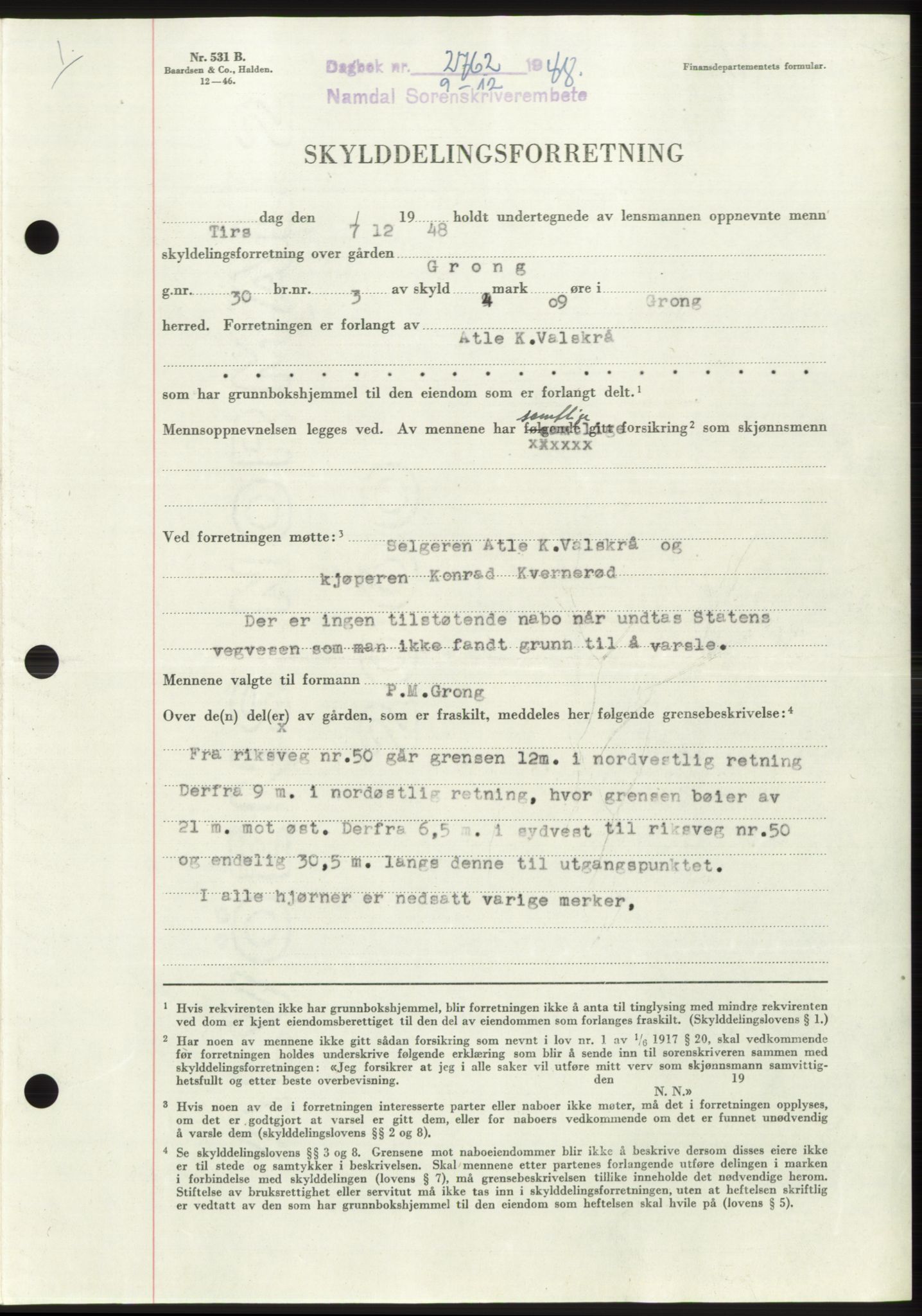 Namdal sorenskriveri, SAT/A-4133/1/2/2C: Pantebok nr. -, 1948-1948, Dagboknr: 2762/1948