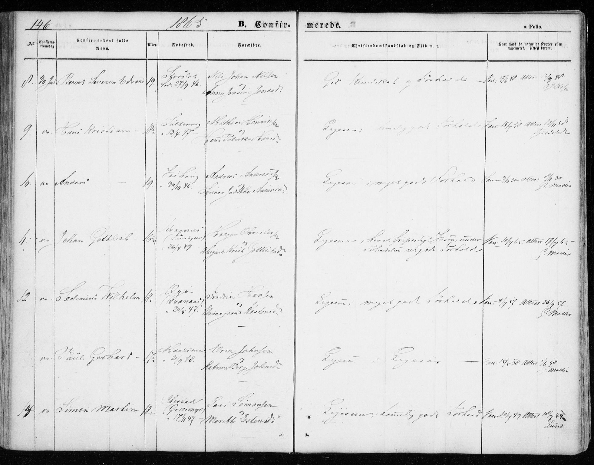 Lenvik sokneprestembete, SATØ/S-1310/H/Ha/Haa/L0007kirke: Ministerialbok nr. 7, 1855-1865, s. 146