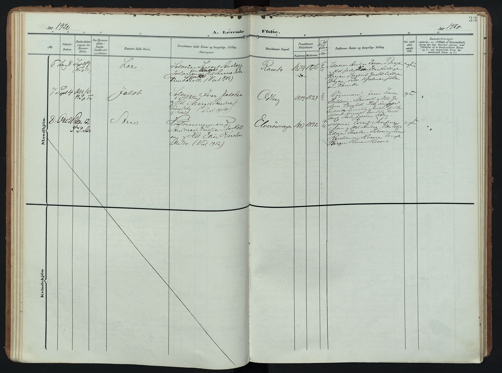 Hedrum kirkebøker, AV/SAKO-A-344/F/Fc/L0002: Ministerialbok nr. III 2, 1907-1930, s. 33