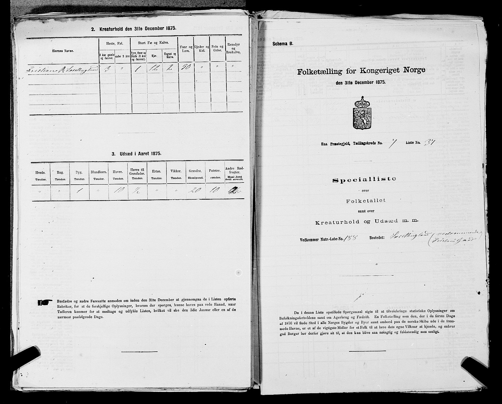 SAST, Folketelling 1875 for 1119P Hå prestegjeld, 1875, s. 798