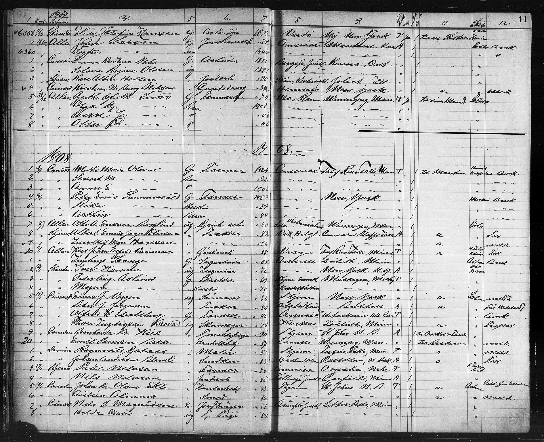 Trondheim politikammer, AV/SAT-A-1887/1/32/L0014: Emigrantprotokoll XIII, 1907-1911, s. 11