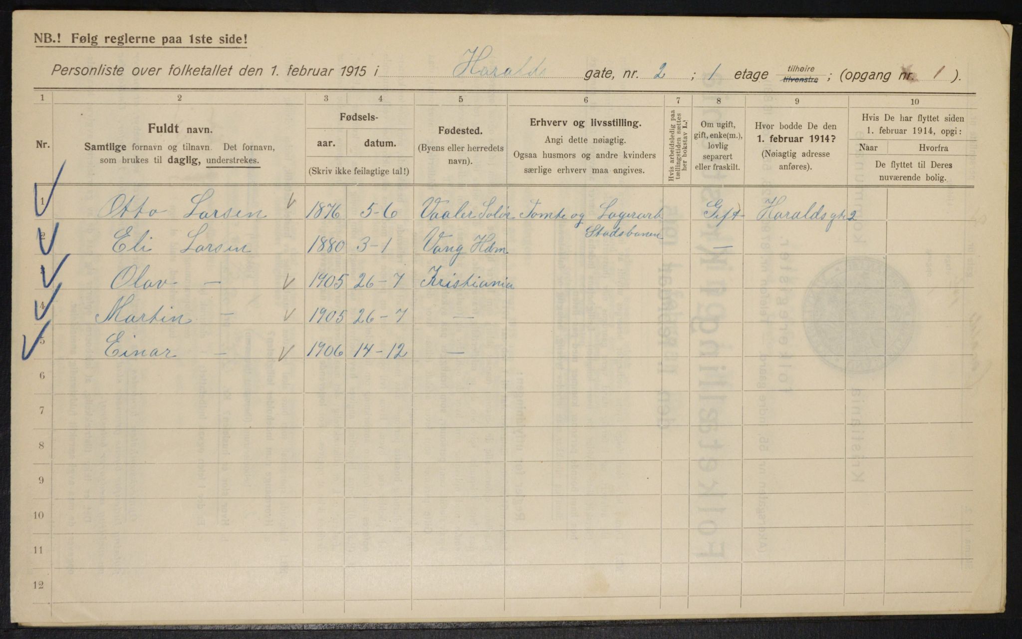 OBA, Kommunal folketelling 1.2.1915 for Kristiania, 1915, s. 34646