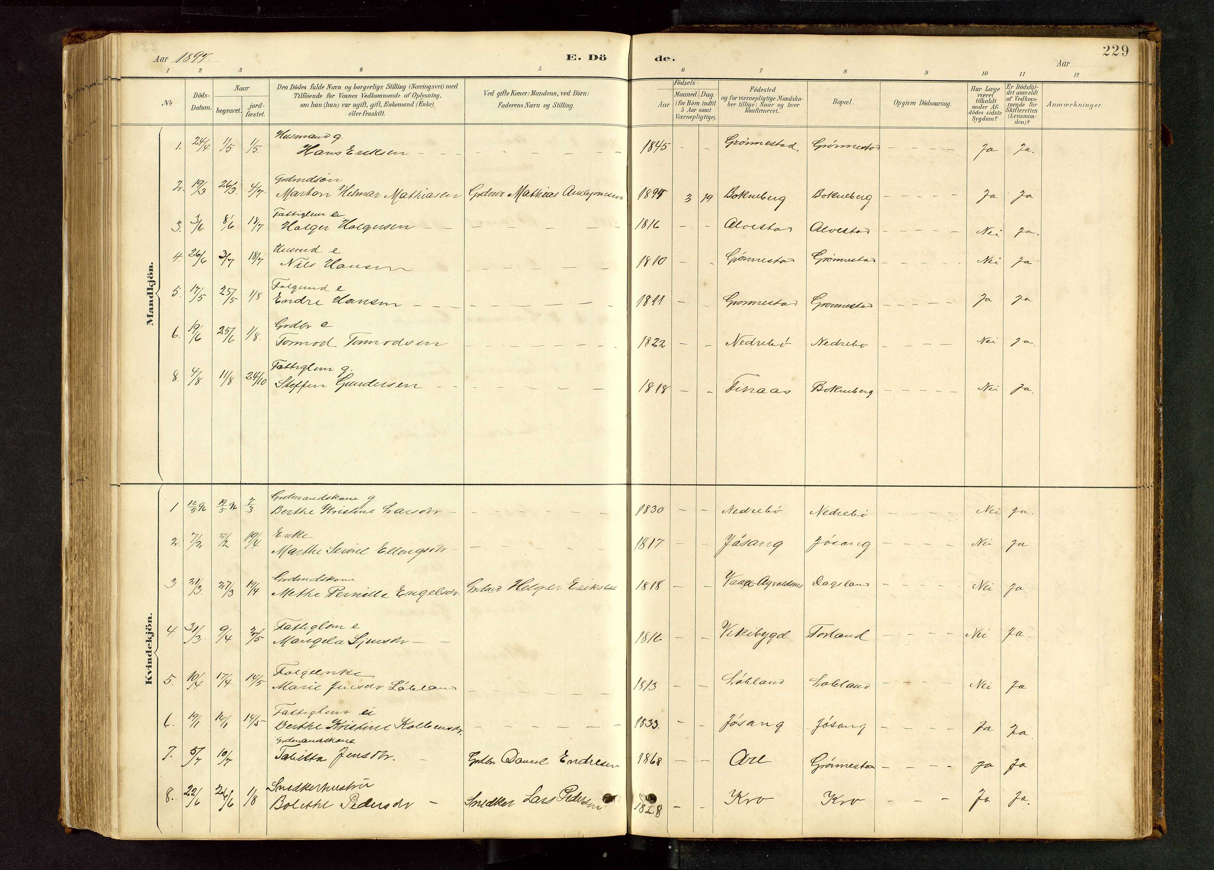 Tysvær sokneprestkontor, SAST/A -101864/H/Ha/Hab/L0005: Klokkerbok nr. B 5, 1887-1947, s. 229