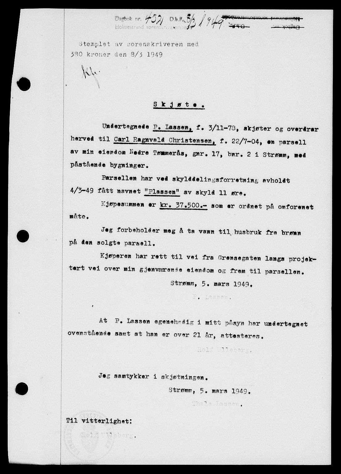 Holmestrand sorenskriveri, SAKO/A-67/G/Ga/Gaa/L0065: Pantebok nr. A-65, 1948-1949, Dagboknr: 452/1949