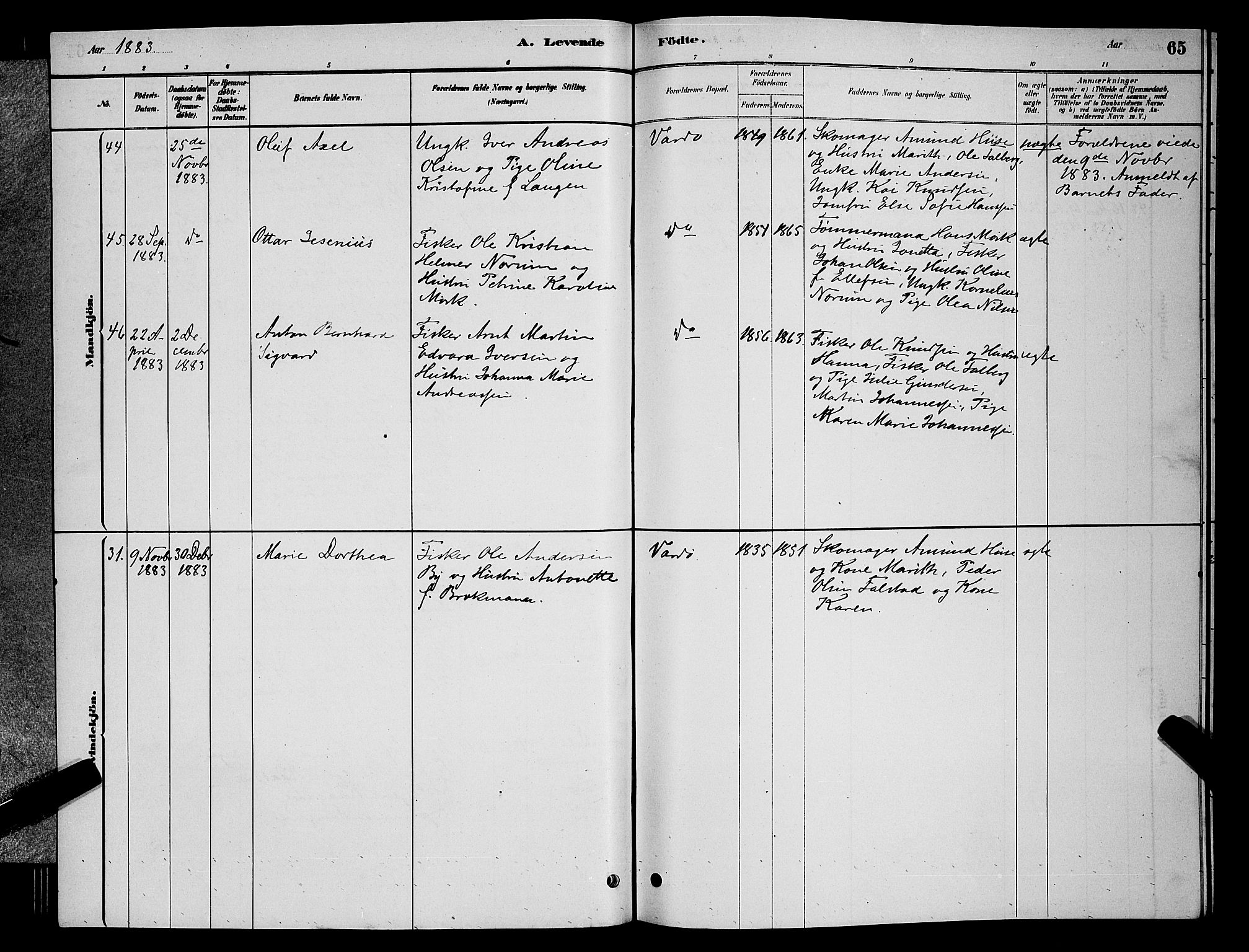 Vardø sokneprestkontor, AV/SATØ-S-1332/H/Hb/L0004klokker: Klokkerbok nr. 4, 1879-1887, s. 65
