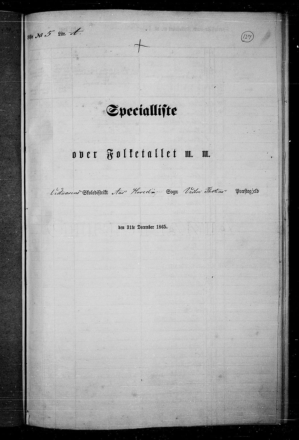 RA, Folketelling 1865 for 0529P Vestre Toten prestegjeld, 1865, s. 110